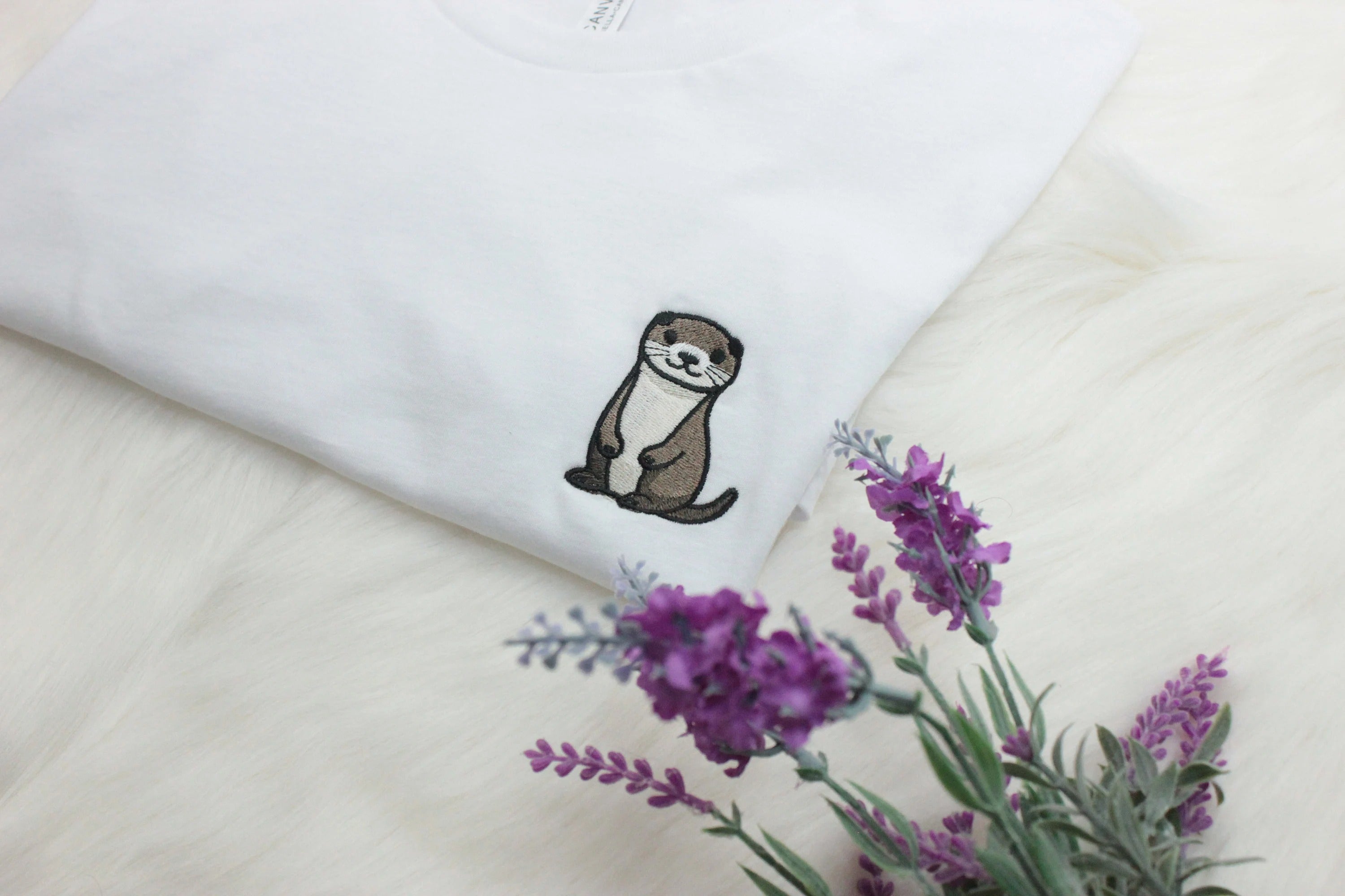 Otter Embroidered T-Shirt, Embroidered Crewneck Unisex Shirt, Short Sleeve Shirt - Multiple Colors
