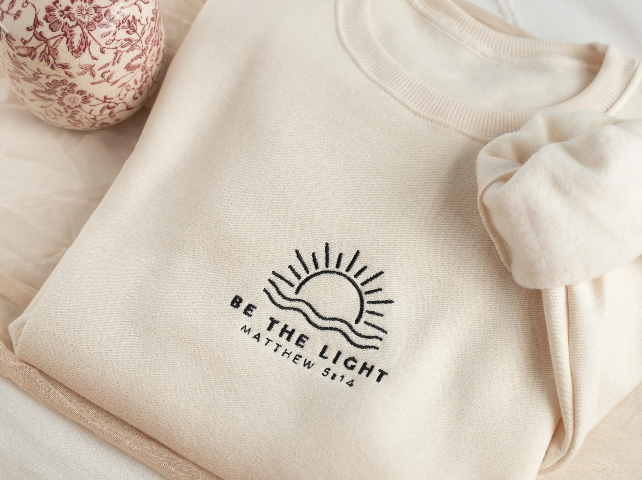 Embroidered Be The Light Sweatshirt, Embroidered Christian Sweatshirt Gift, Embroidered Bible Verse Sweatshirt, Bible Sweatshirt, BET-C-97