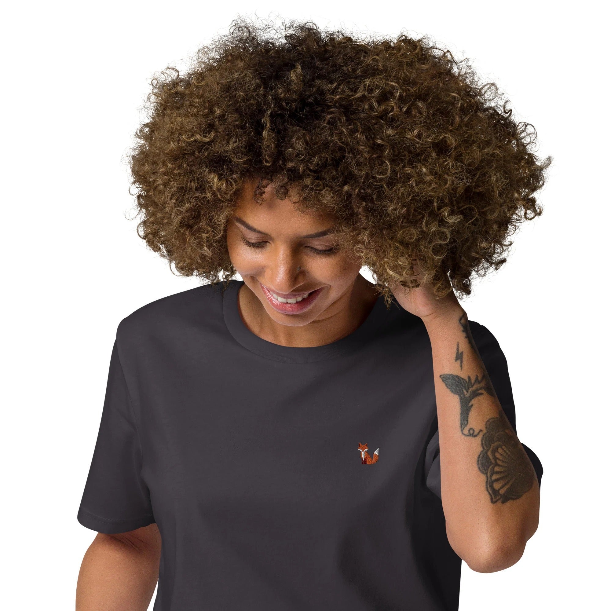 Fox Organic Embroidered Unisex T-Shirt Minimal Design