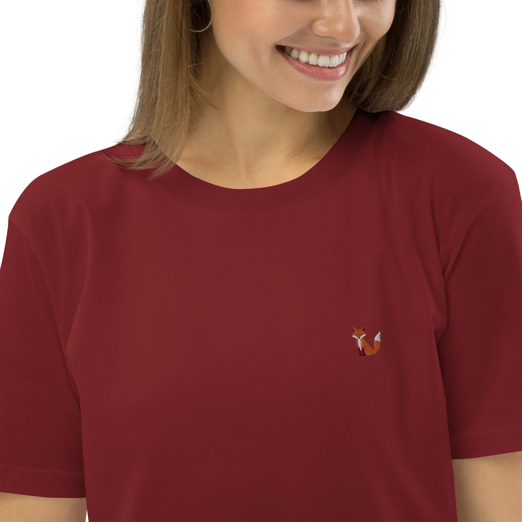Fox Organic Embroidered Unisex T-Shirt Minimal Design