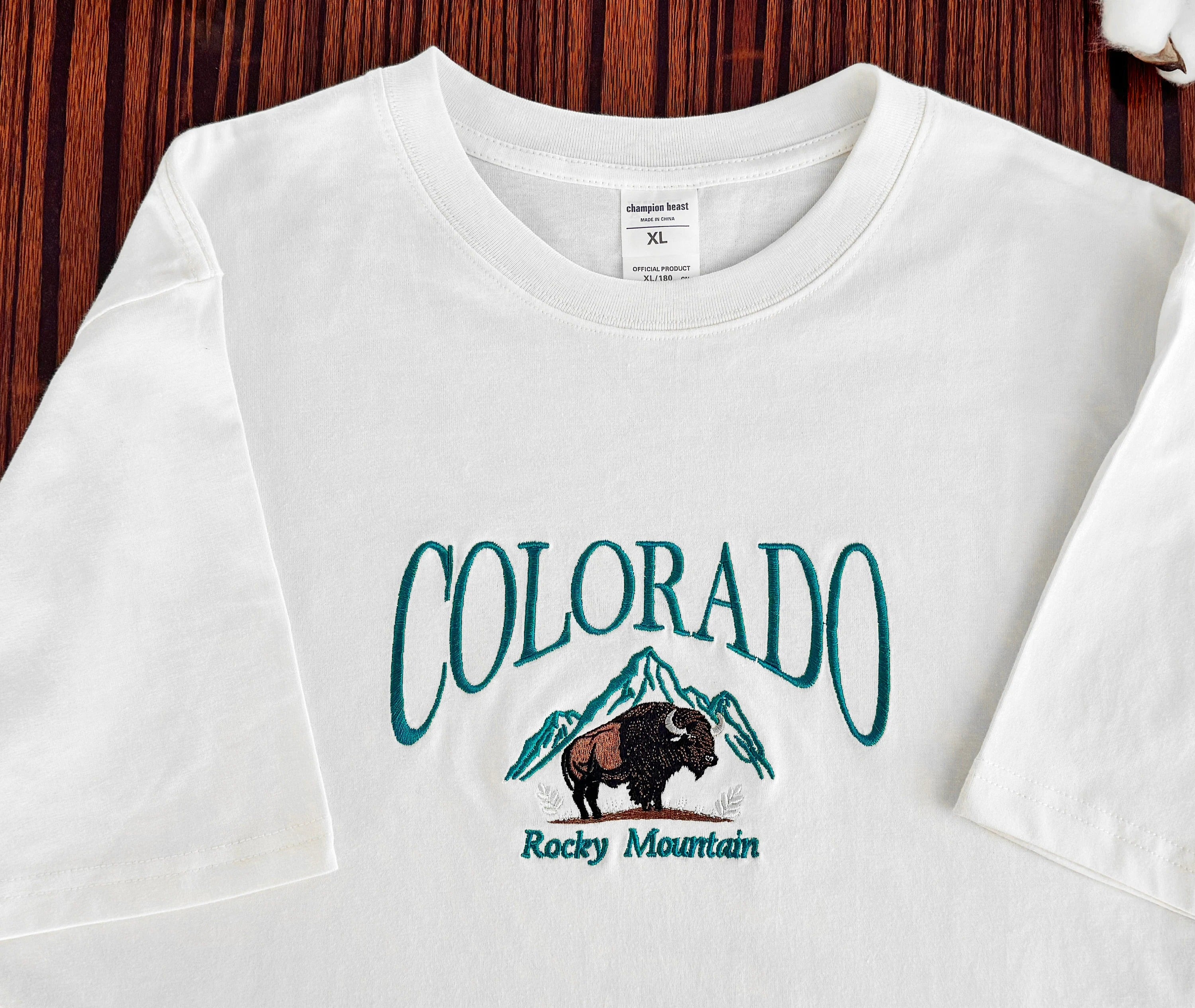 olorado Bison Embroidered T-shirt | Embroidered Unisex Sweatshirt | Crew Neck Sweatshirt