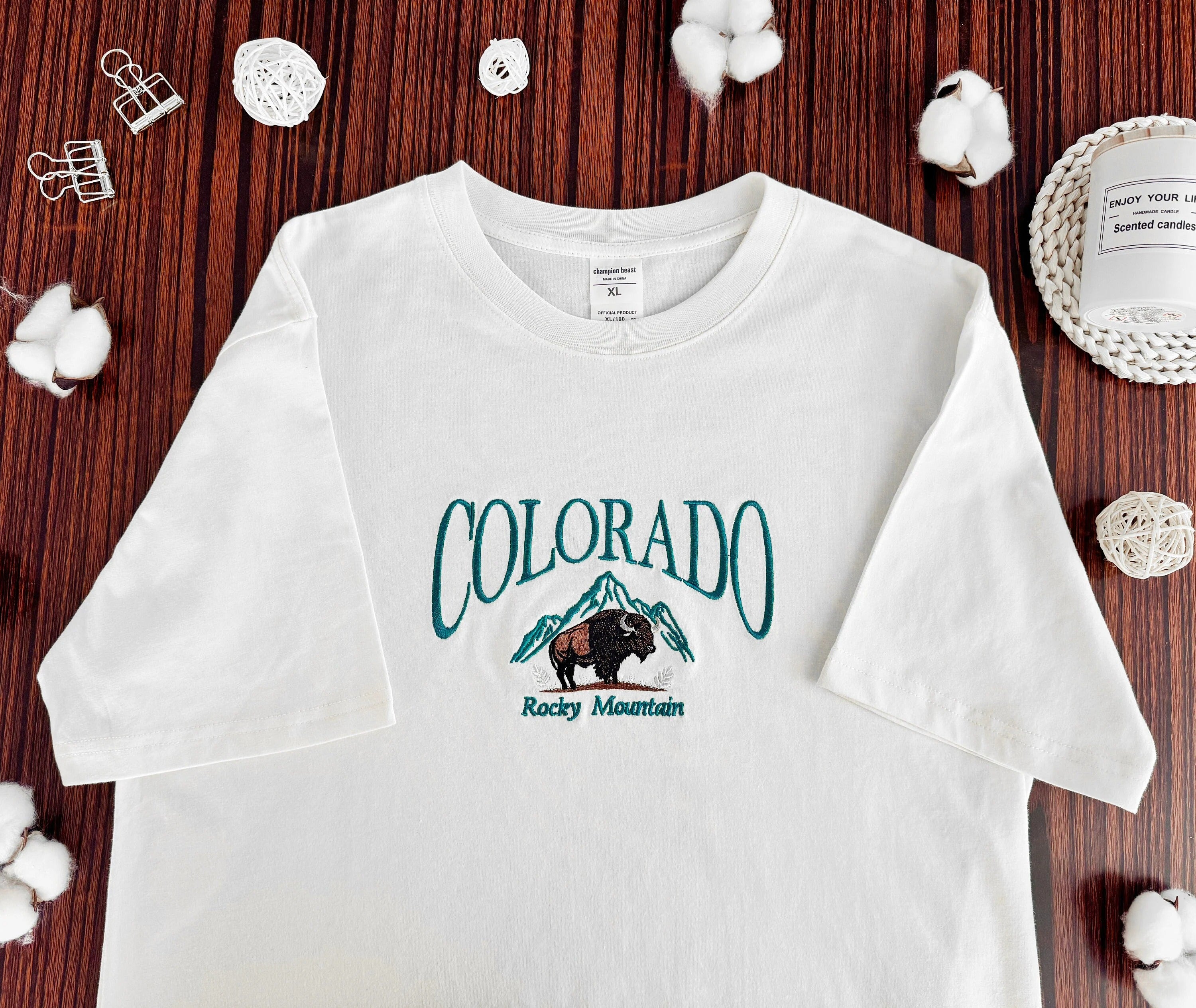 olorado Bison Embroidered T-shirt | Embroidered Unisex Sweatshirt | Crew Neck Sweatshirt