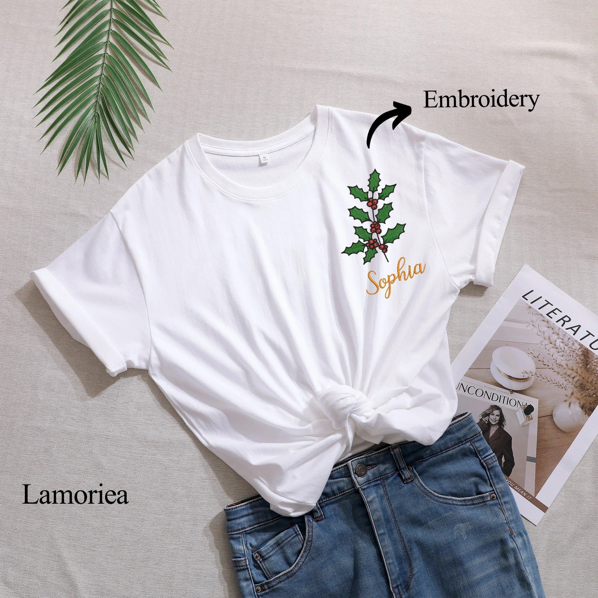 Custom Floral Embroidery Shirt, Birth Month with Name, Birth Floral Tee, Gifts for Mom, Gifts for Wife, Gifts for Her, Birthday Gifts