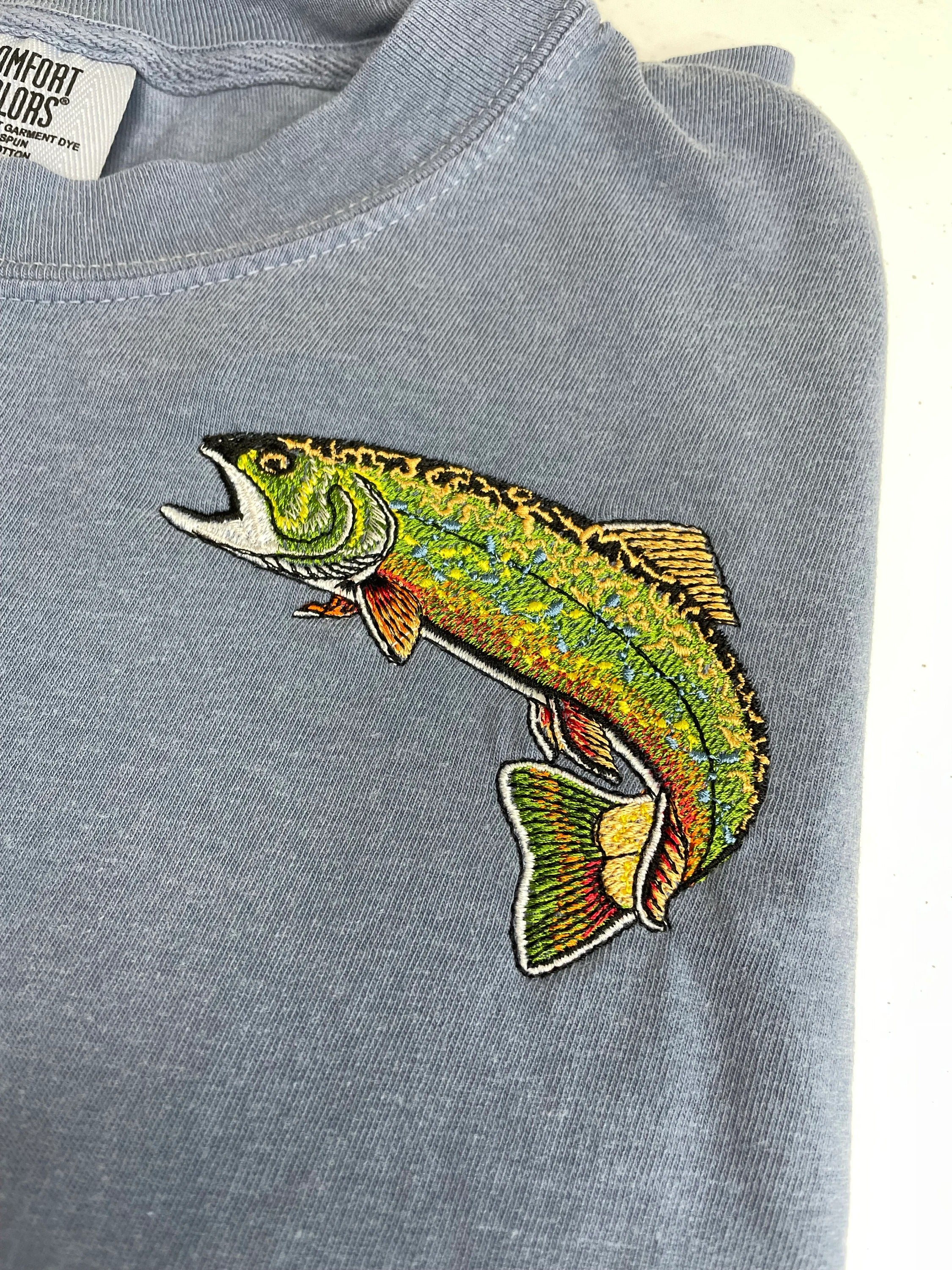 Brook Trout Fish t-shirt embroidered custom shirt. Gift for him, dad gift, Father's Day, Comfort Colors unisex tshirt