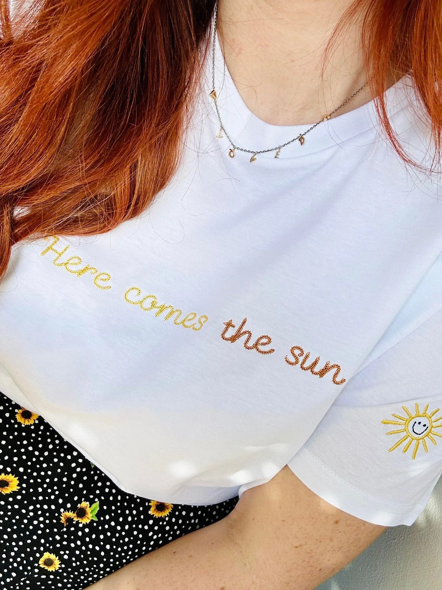 Embroidered 'Here Comes The Sun' Unisex Organic Cotton T-shirt - Spring Summer Top
