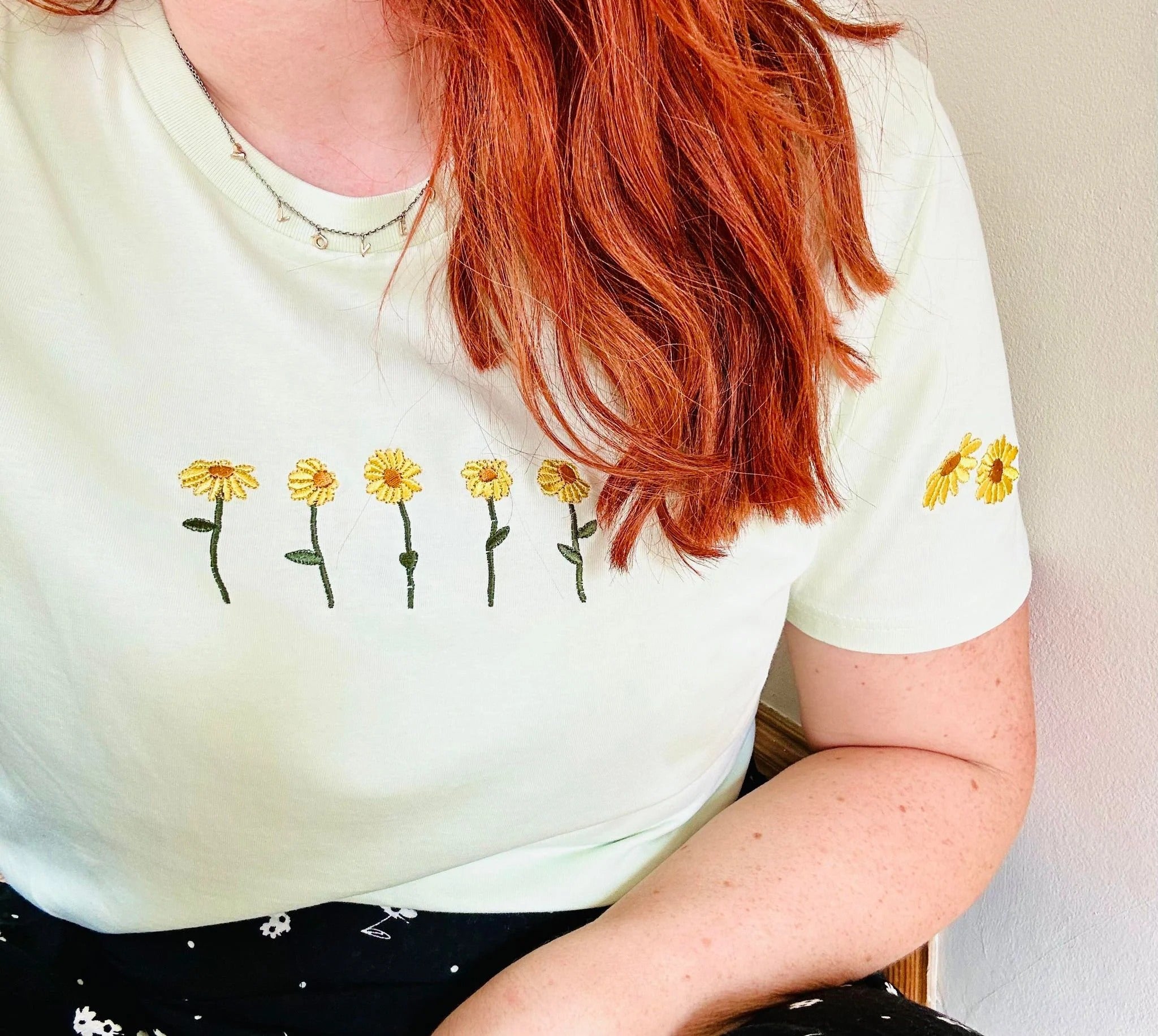 Embroidered Sunflowers T-shirt Unisex Organic Cotton - Spring Summer Top