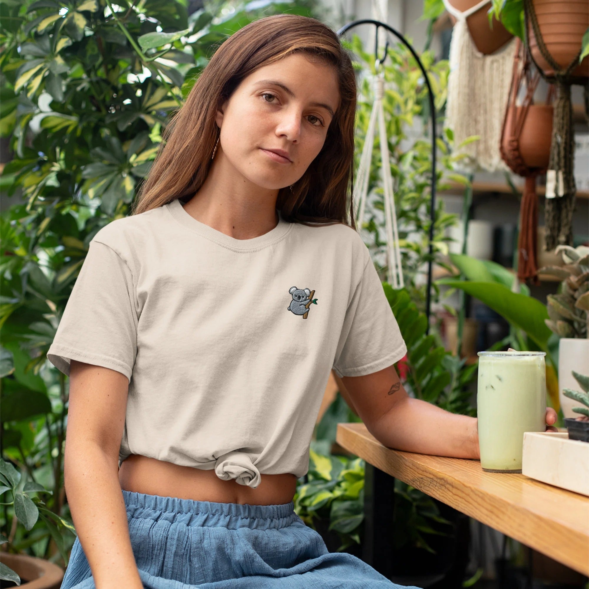 Cute Koala Bear Embroidered T-Shirt with Comfortable Stretch - Soft, Lightweight, Variety of Colors