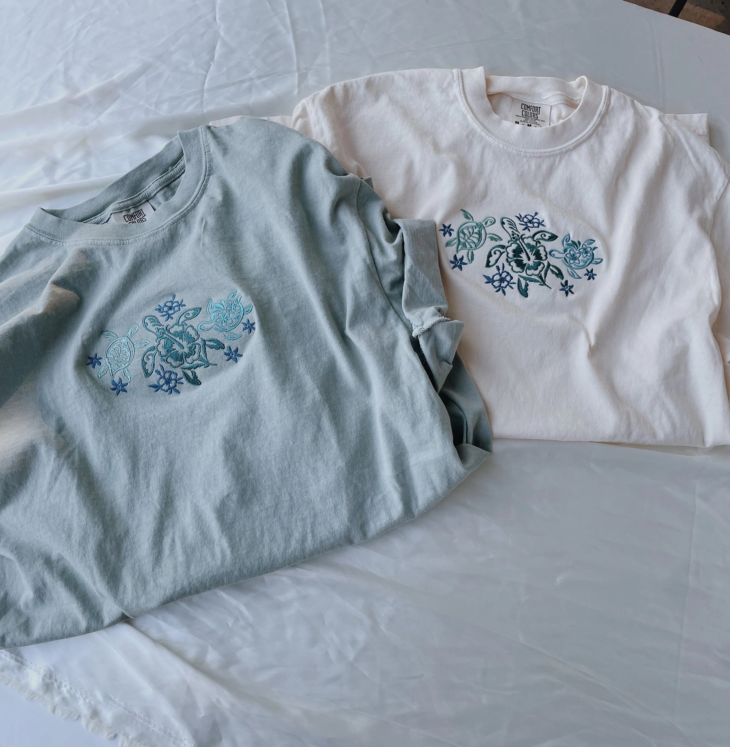 Tropical Turtles Embroidered T-Shirt