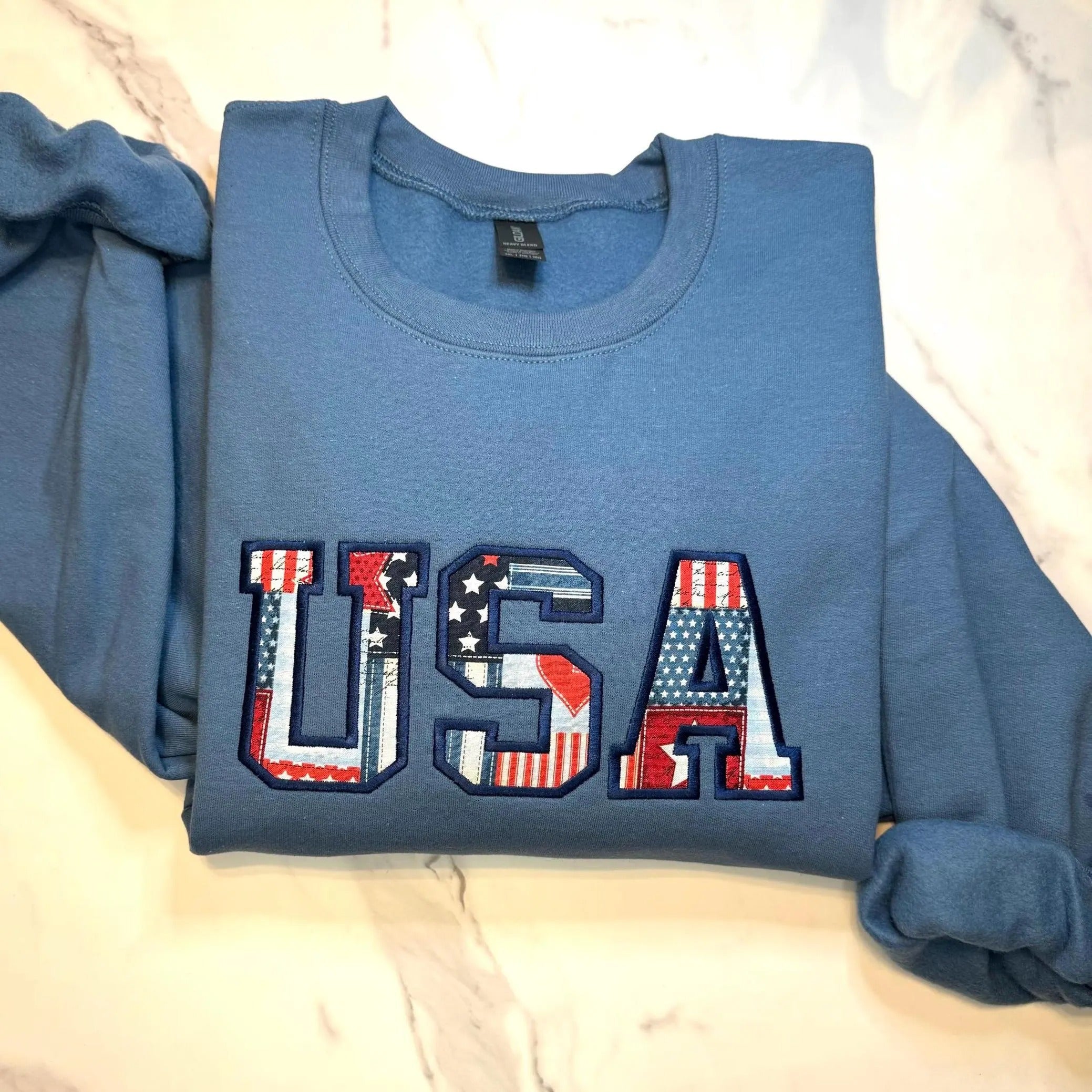 USA Embroidered Sweatshirt, American Flag Sweatshirt, America Sweatshirt, USA Applique Sweatshirt, 4th of July Sweatshirt, Cute Sweatshirt