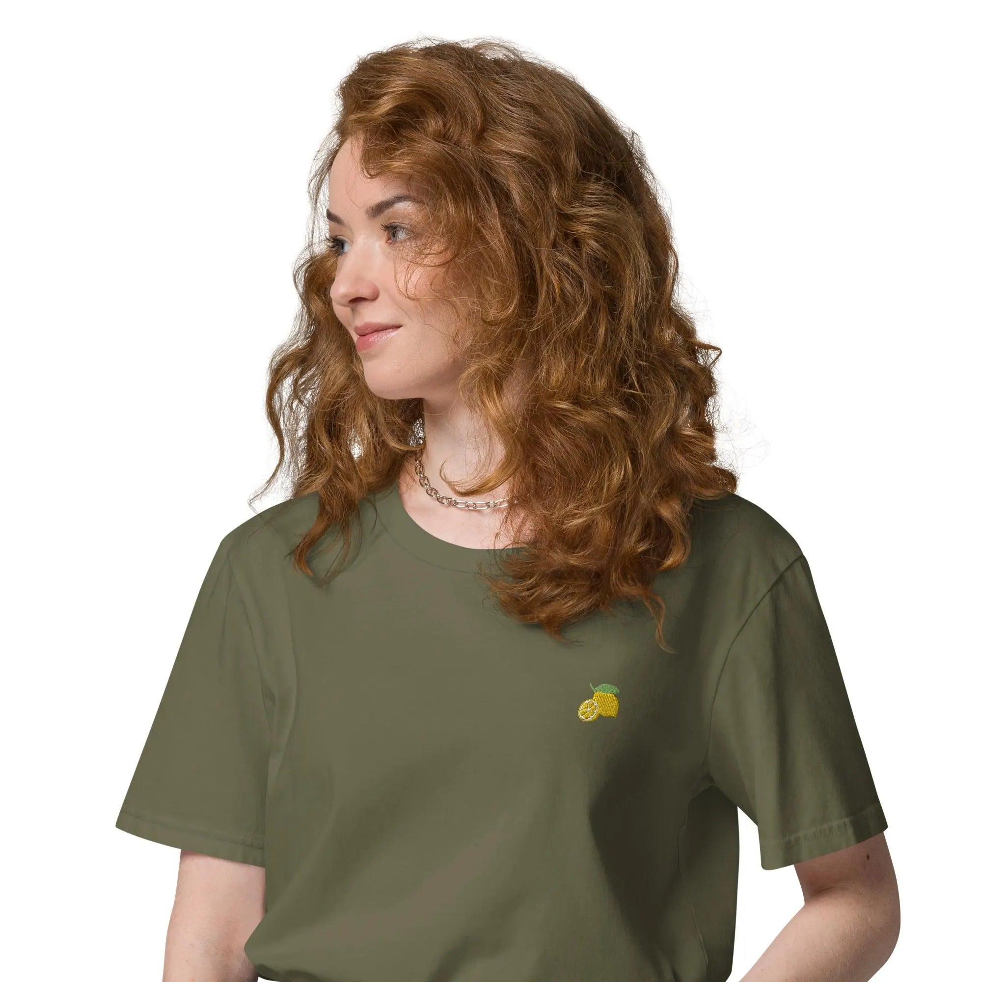 Lemon Organic Embroidered Unisex T-Shirt Minimal Fruit Design