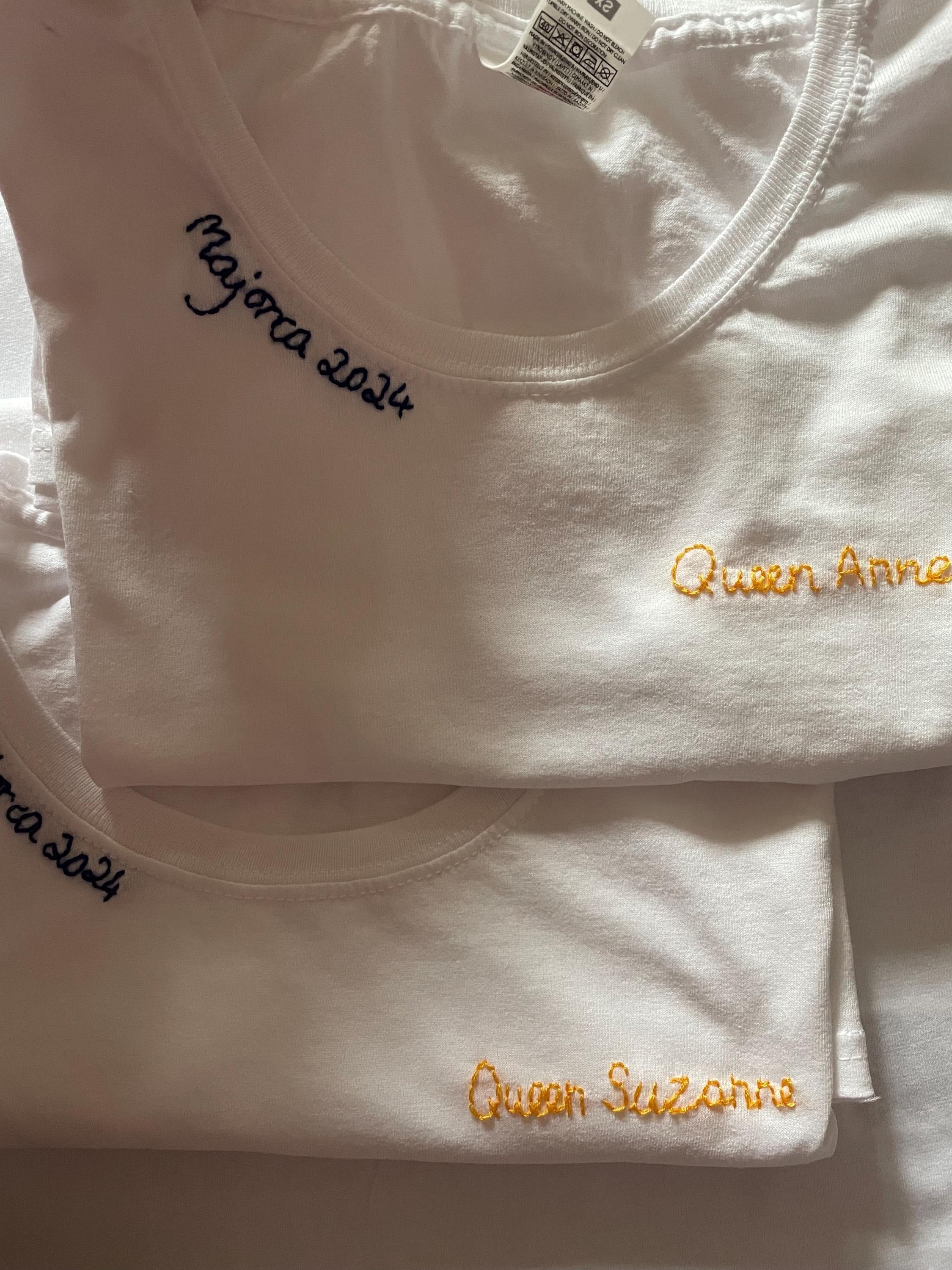 Personalised hand embroidered t-shirts