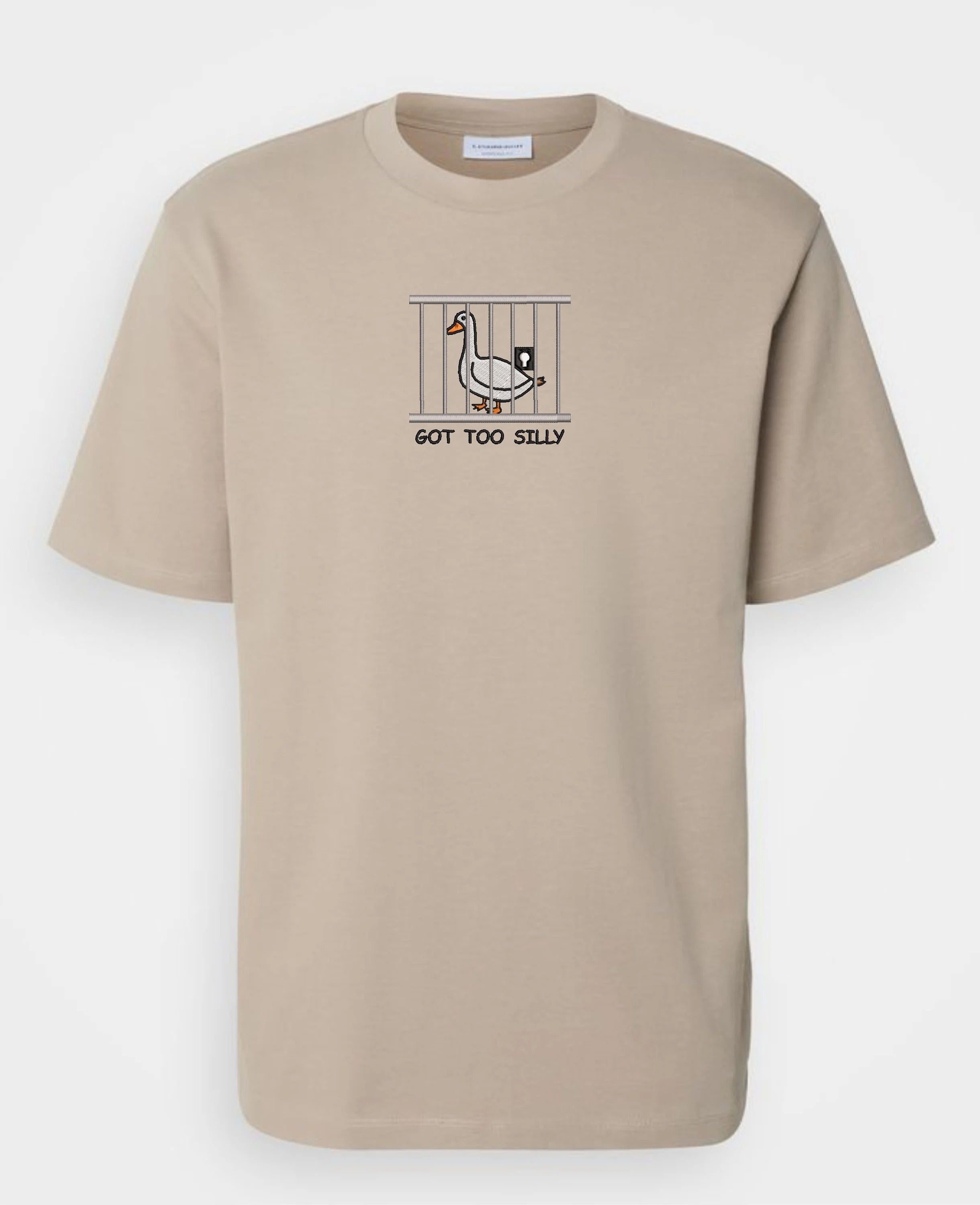 Embroidered Silly Goose T-shirt, Got Too Silly Embroidered T-shirt, Goose Crewneck, Silly Goose Embroidered clothing, Funny Gift Tee Top