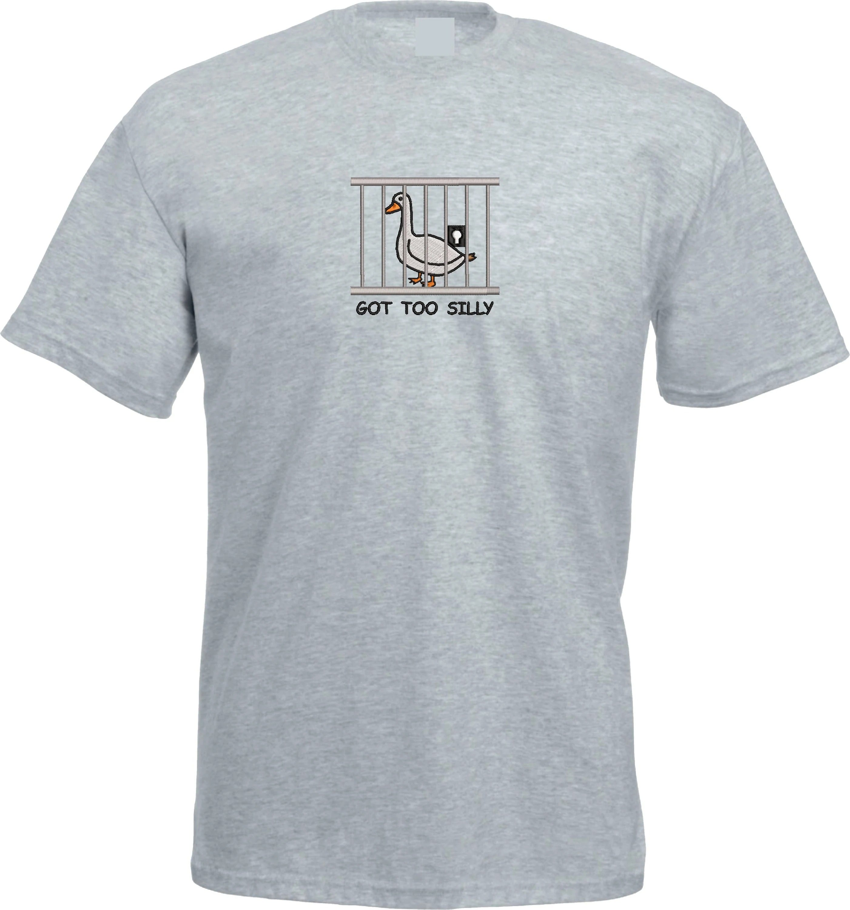 Embroidered Silly Goose T-shirt, Got Too Silly Embroidered T-shirt, Goose Crewneck, Silly Goose Embroidered clothing, Funny Gift Tee Top