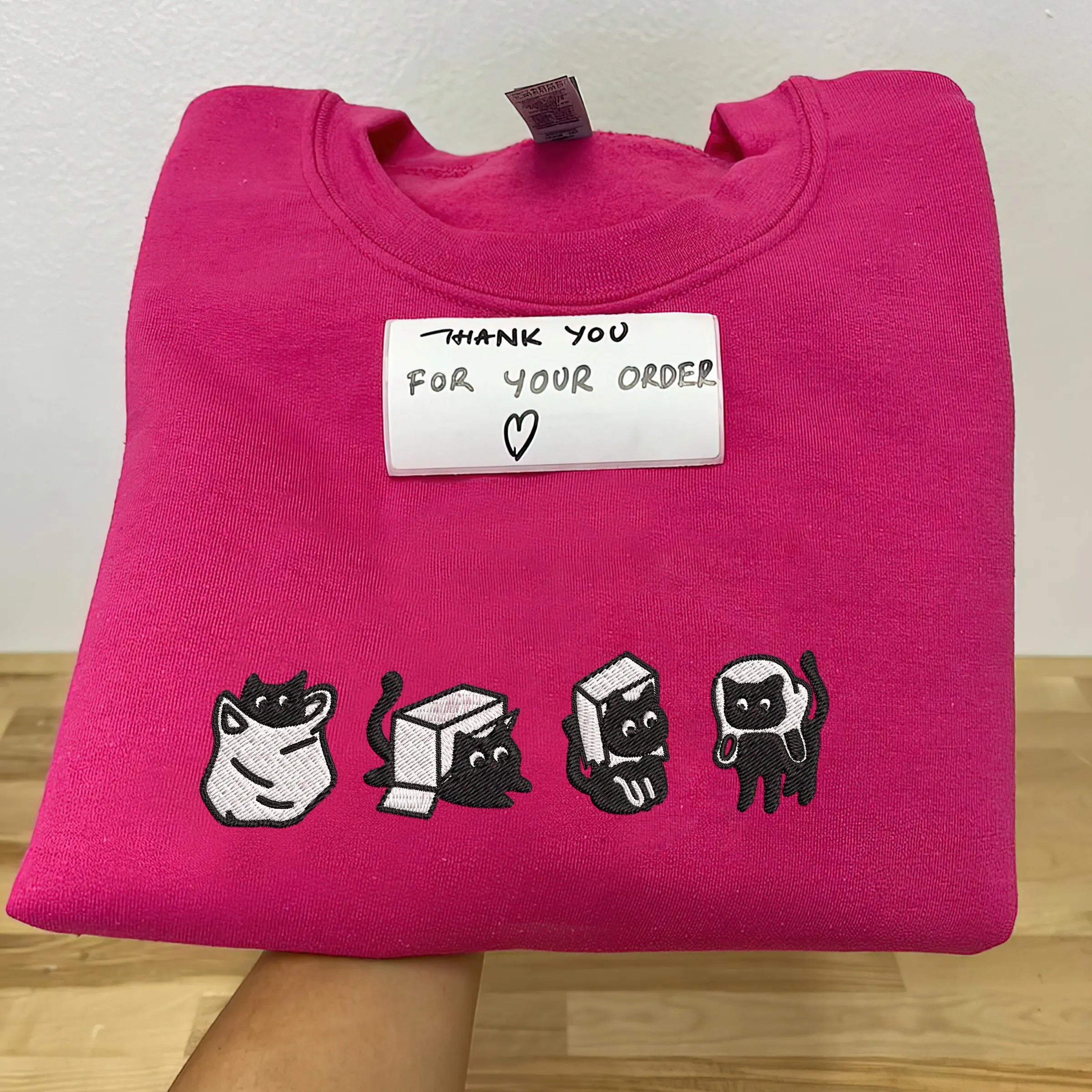 Embroidered Black Cat Crewneck Sweatshirt, Black Cat Sweatshirt, Gift for Cat Owner, Funny Animal Embroidery Sweatshirt, Gift For Cat Lovers