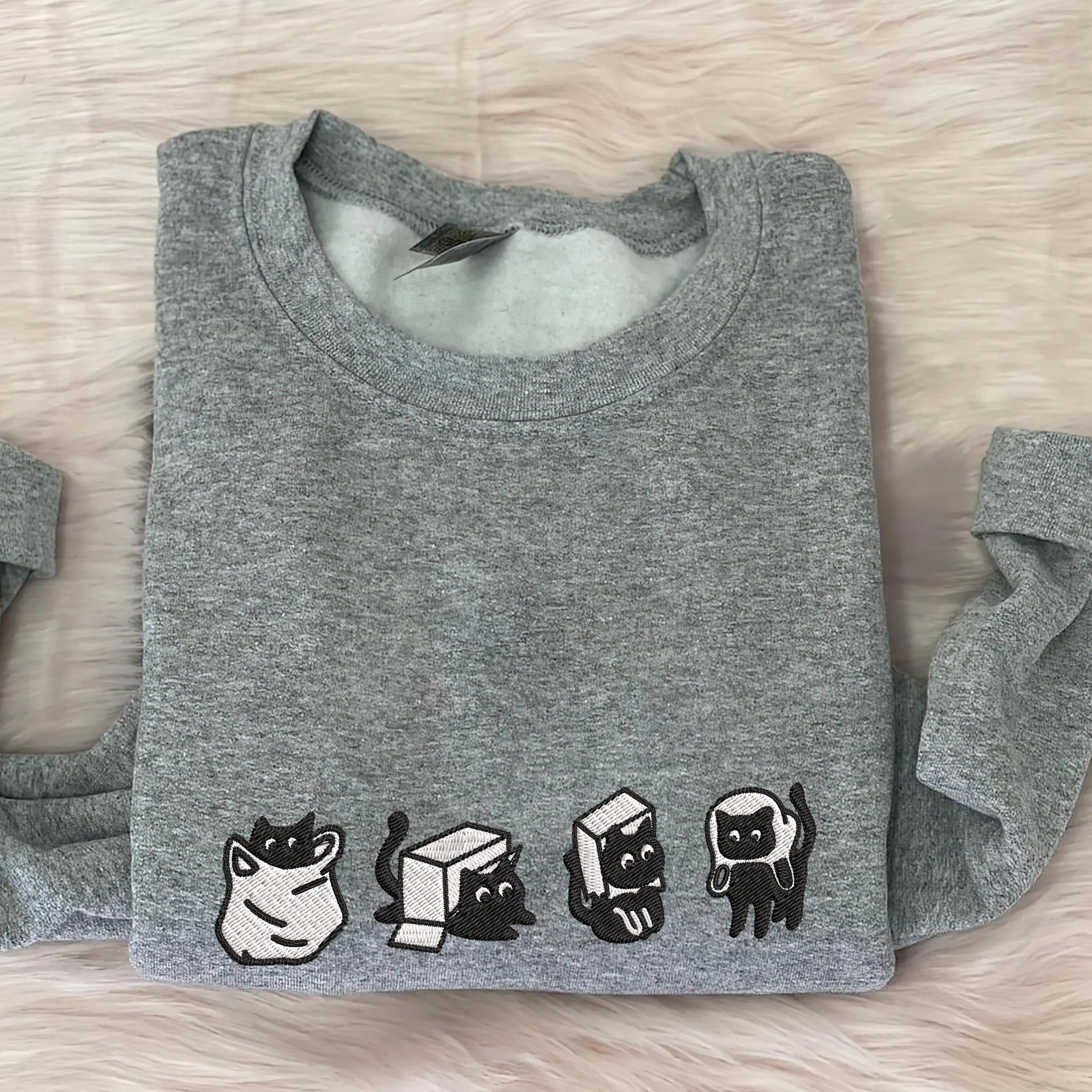 Embroidered Black Cat Crewneck Sweatshirt, Black Cat Sweatshirt, Gift for Cat Owner, Funny Animal Embroidery Sweatshirt, Gift For Cat Lovers