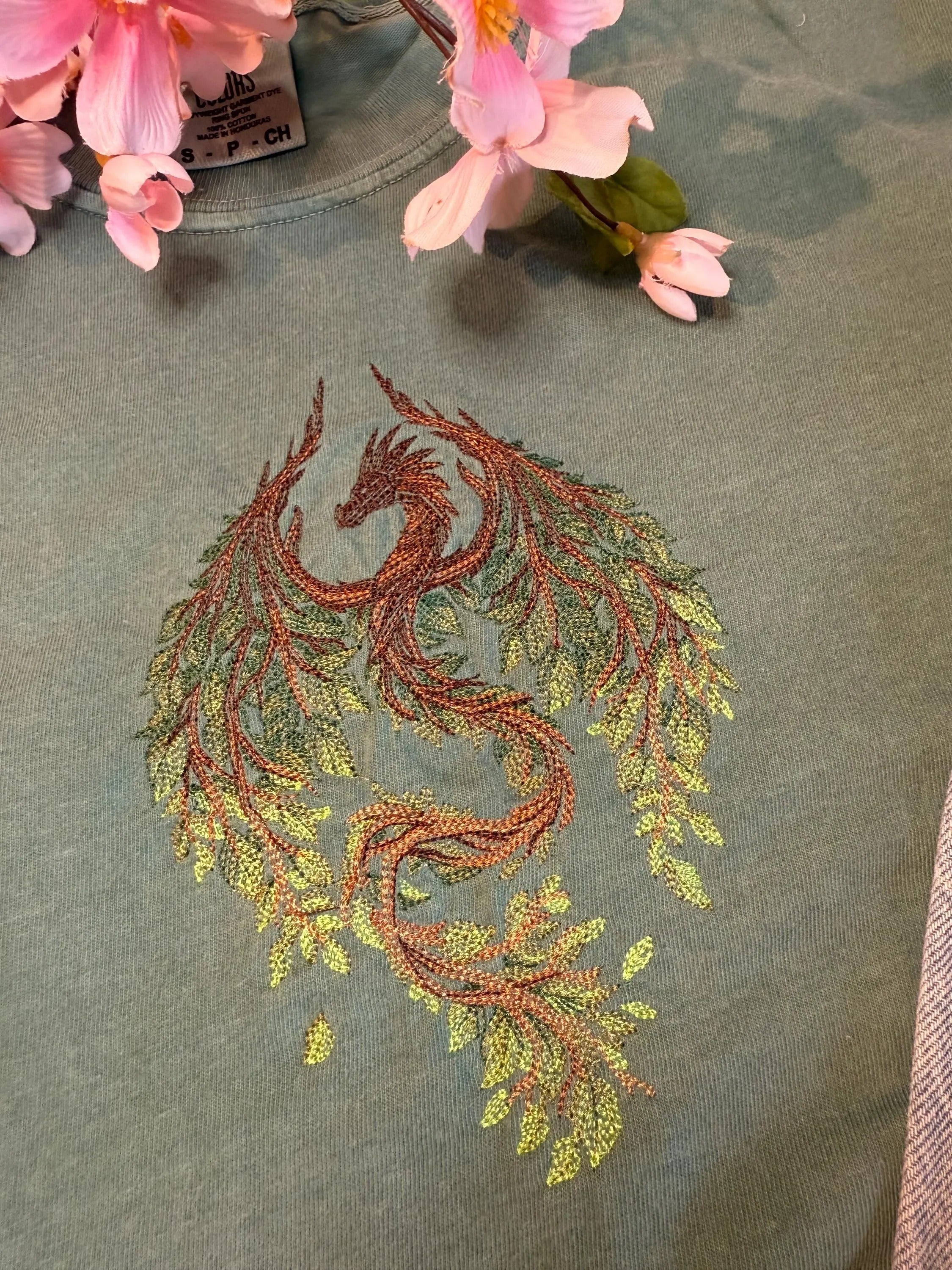 Summer Botanicals Nature Dragon Embroidered Tee | Fantasy T-Shirt