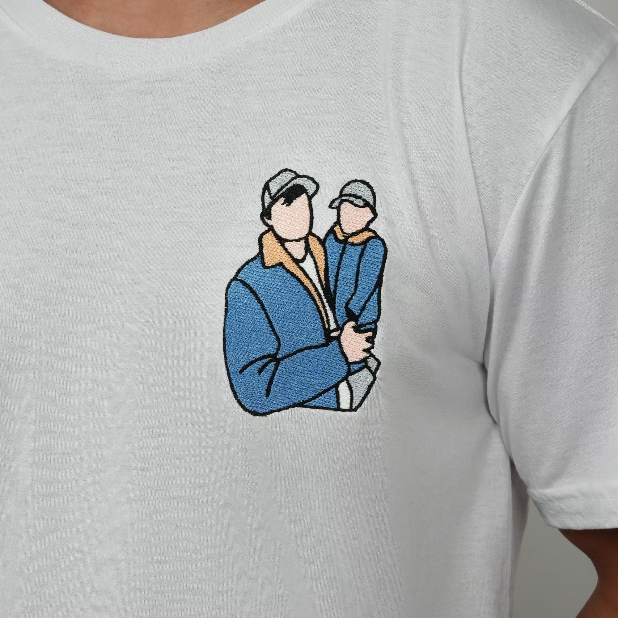 Custom Embroidered Portrait from Photo Tshirt, Personalized Family Photo Shirts, Anniversary Gift, Line Art Couple Tee, Personalized Gifts