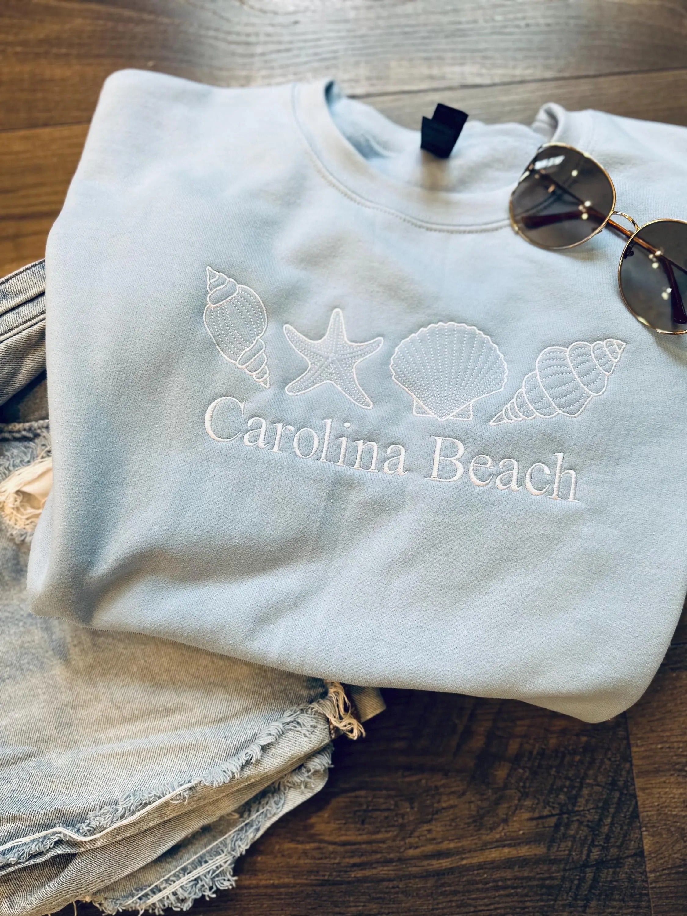Custom Seashell Beach Island Embroidered Crewneck Sweatshirt | Bachelorette Crewneck Pullover | Beach Sweatshirt | Island Sweatshirt