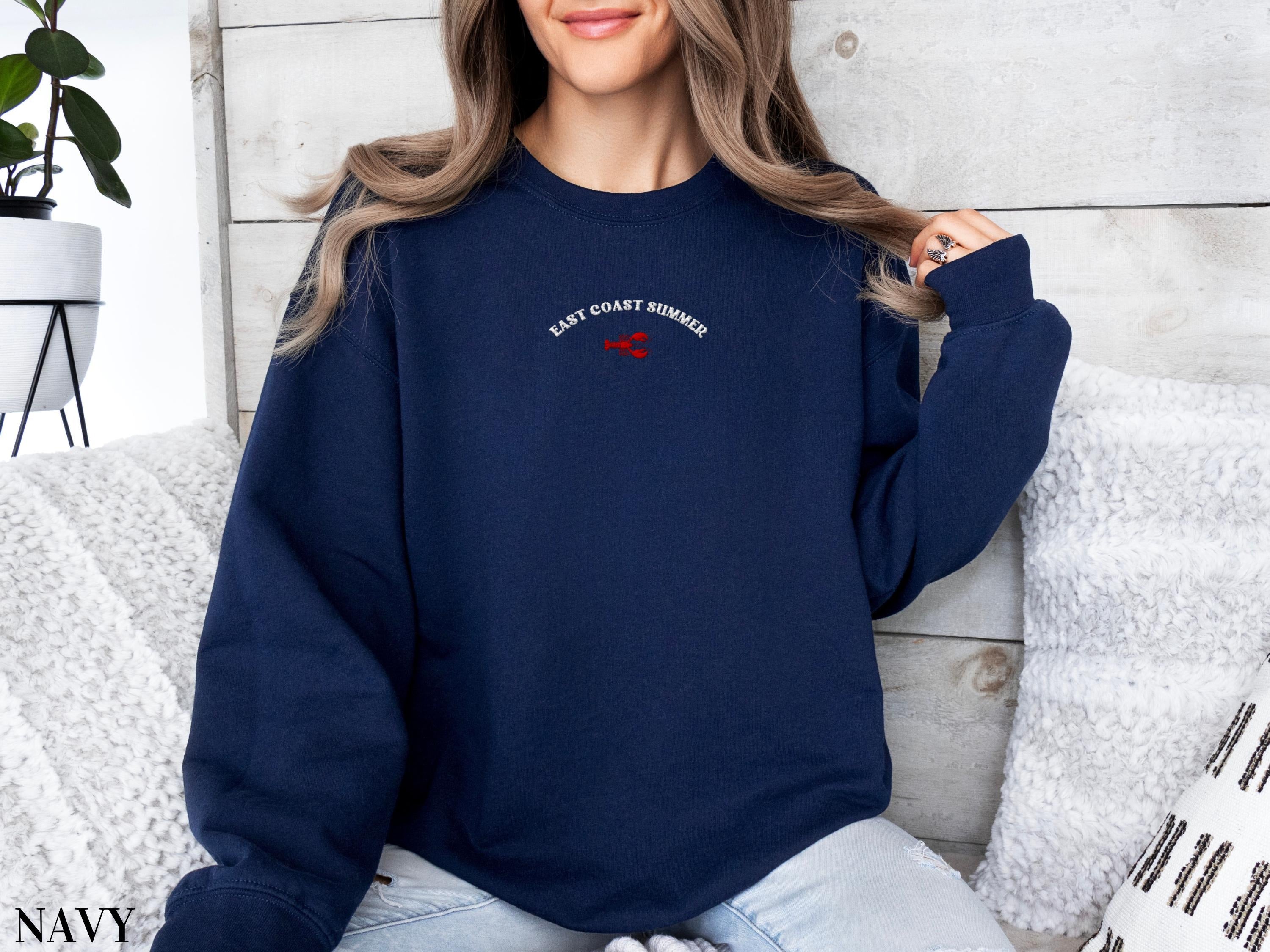 Embroidered East Coast Sweatshirt, East Coast Summer Crewneck, Lobster Crewneck, East Coast Beach Vacation Sweatshirt, Coastal Sweatshirt