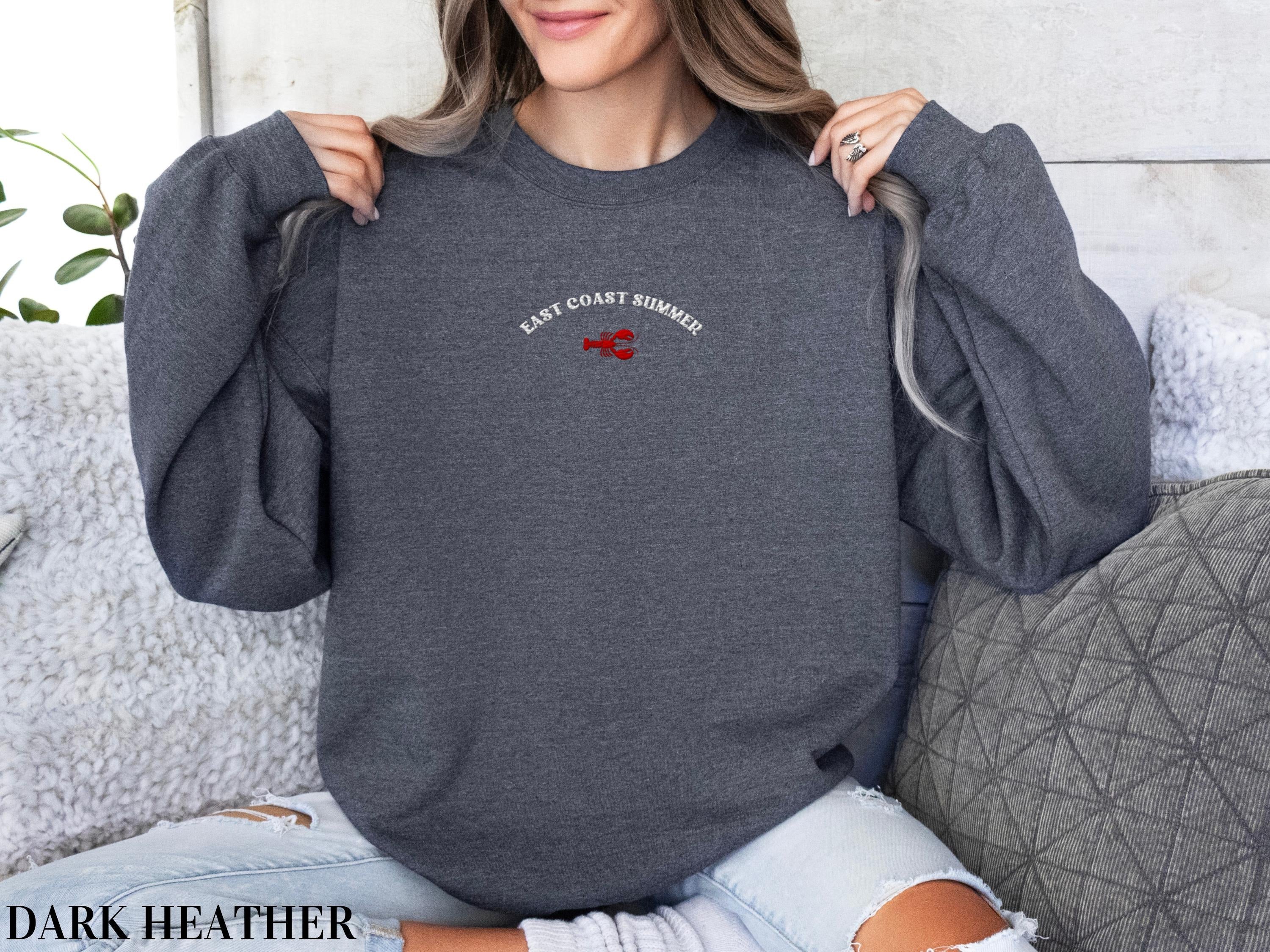 Embroidered East Coast Sweatshirt, East Coast Summer Crewneck, Lobster Crewneck, East Coast Beach Vacation Sweatshirt, Coastal Sweatshirt