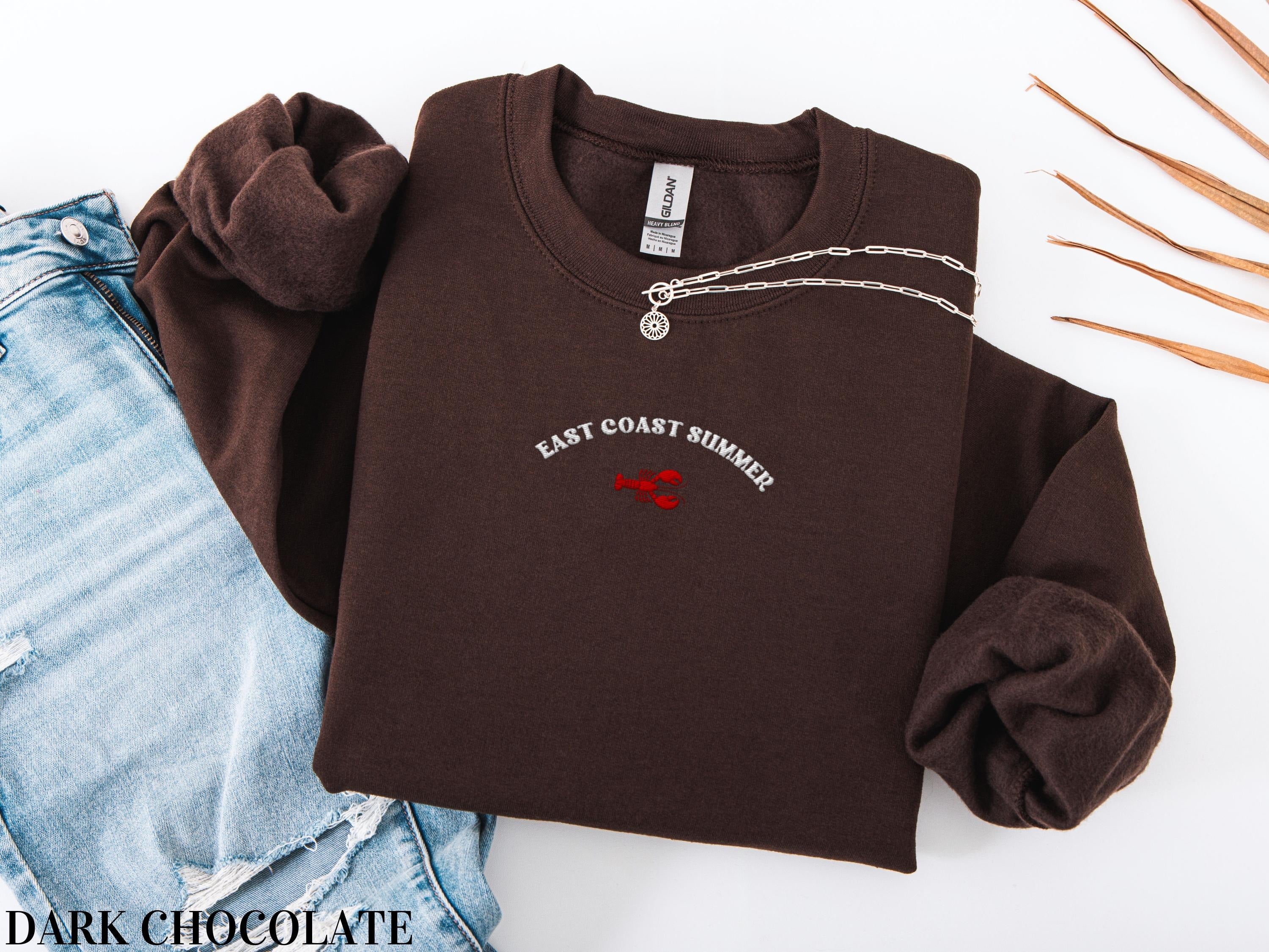 Embroidered East Coast Sweatshirt, East Coast Summer Crewneck, Lobster Crewneck, East Coast Beach Vacation Sweatshirt, Coastal Sweatshirt