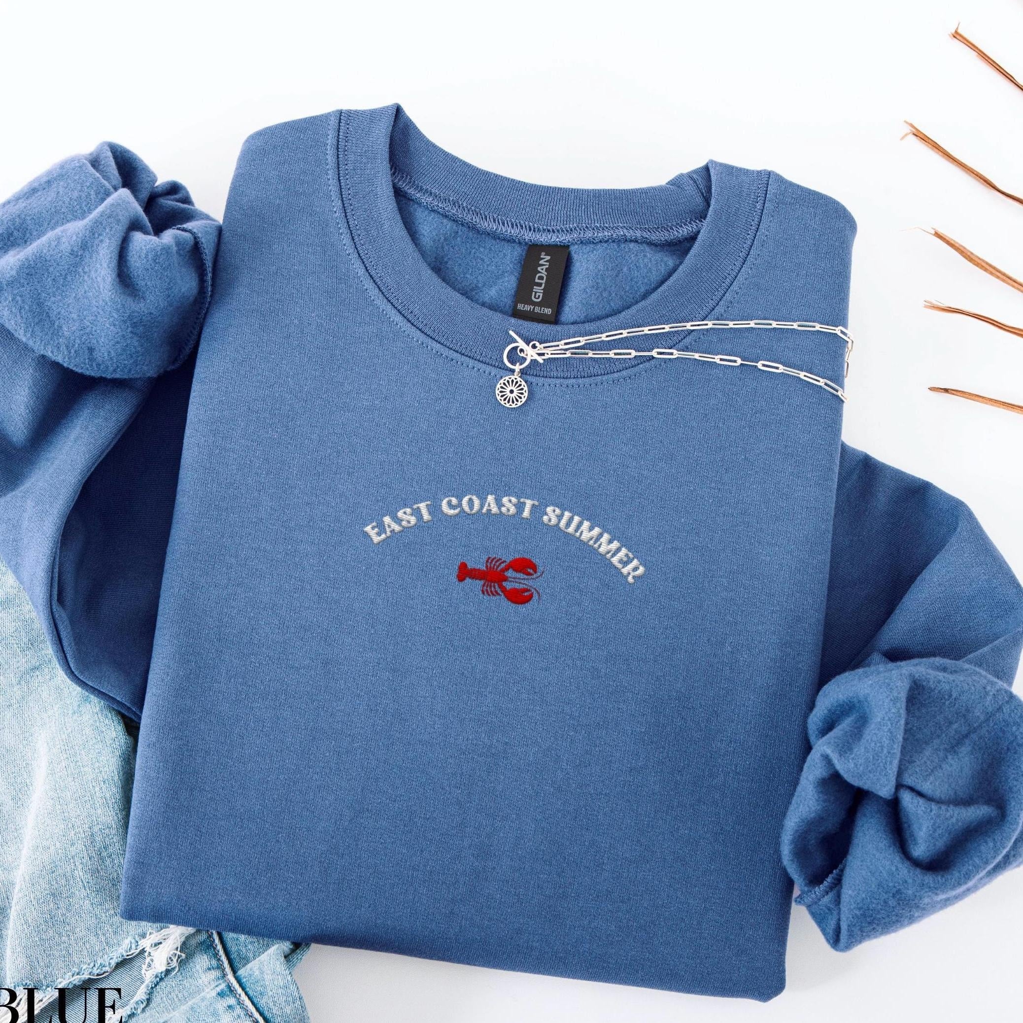 Embroidered East Coast Sweatshirt, East Coast Summer Crewneck, Lobster Crewneck, East Coast Beach Vacation Sweatshirt, Coastal Sweatshirt