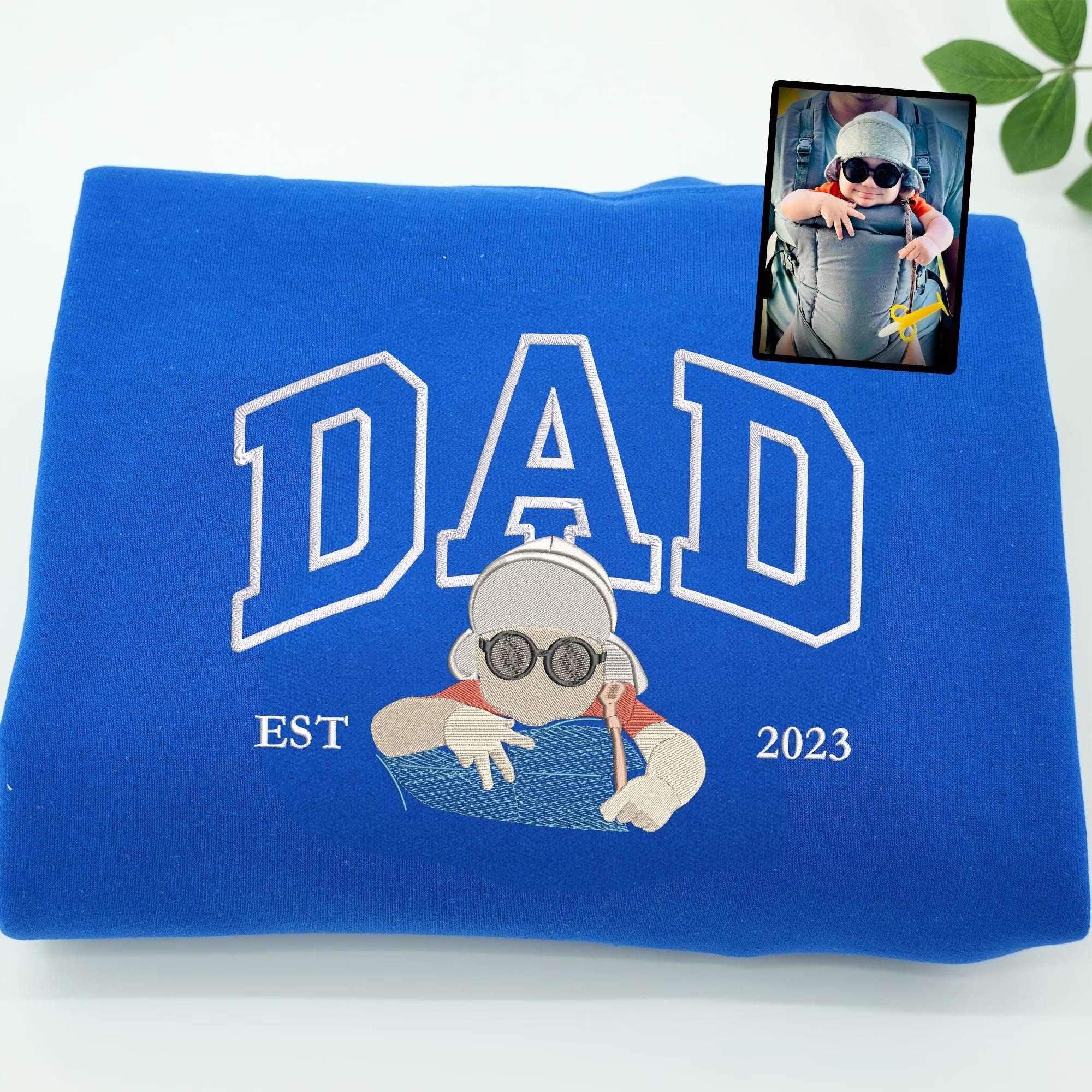 Custom Embroidered Dad Sweatshirt with Photo | Fathers Day or Birthday Gift for Dad | Personalized Dad and Son Hoodie | Portrait Shirt