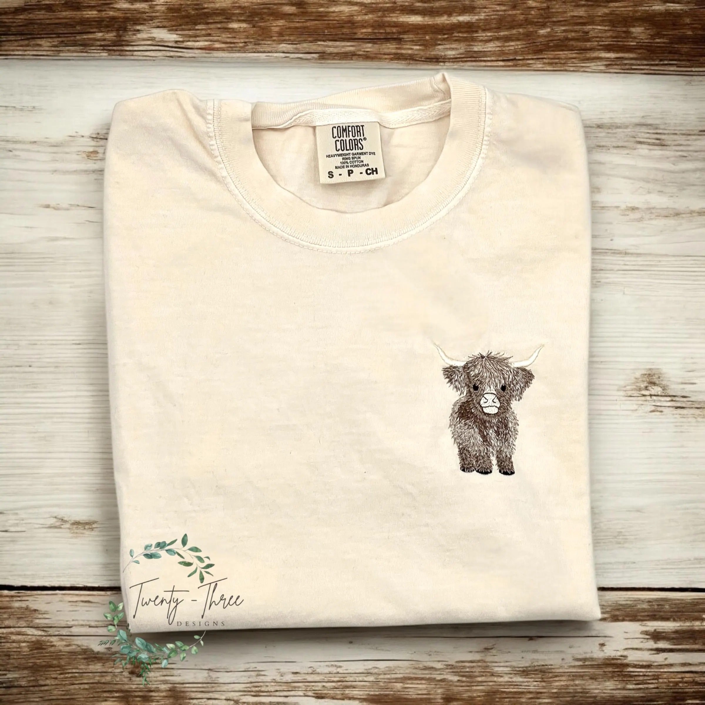 Embroidered highland cow t-shirt, Embroidered t-shirt, Embroidery, Comfort colors tee, Highland cow, Cow, Cow t-shirt,