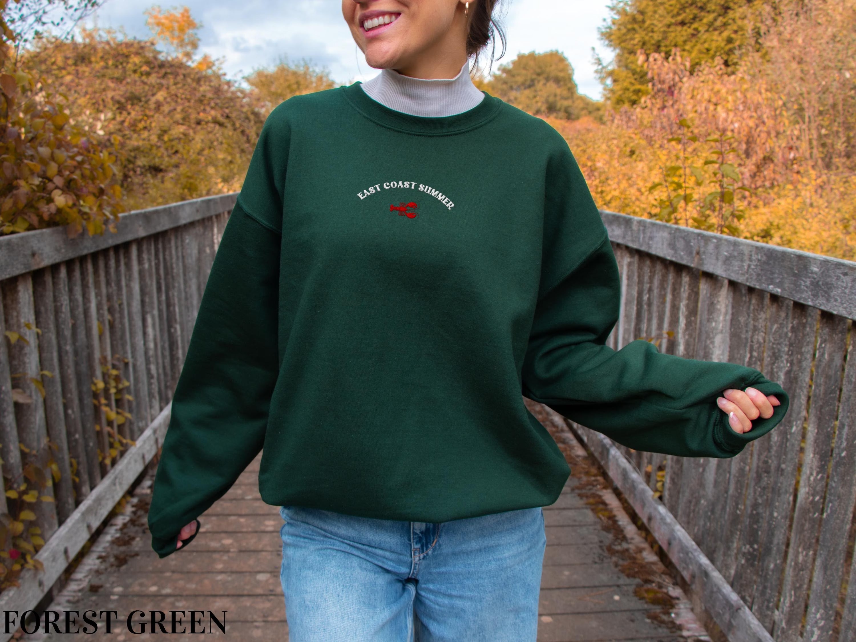 Embroidered East Coast Sweatshirt, East Coast Summer Crewneck, Lobster Crewneck, East Coast Beach Vacation Sweatshirt, Coastal Sweatshirt