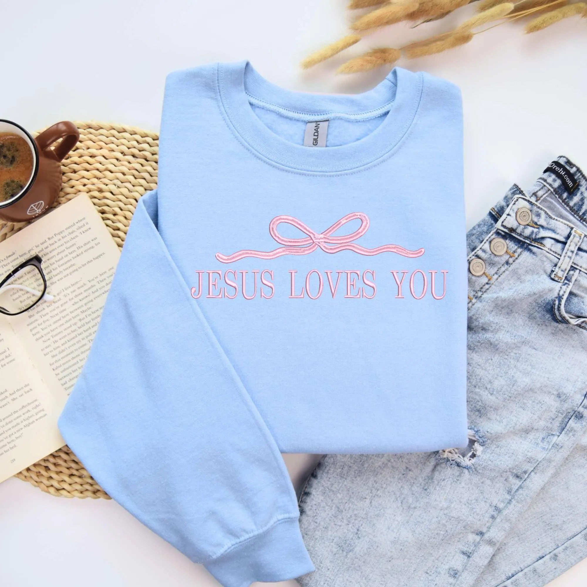 Jessus Loves You Embroidered Crewneck | Christian Sweatshirt | Embroidered Sweatshirt | Gift | Worship Sweatshirt, Christian Apparel