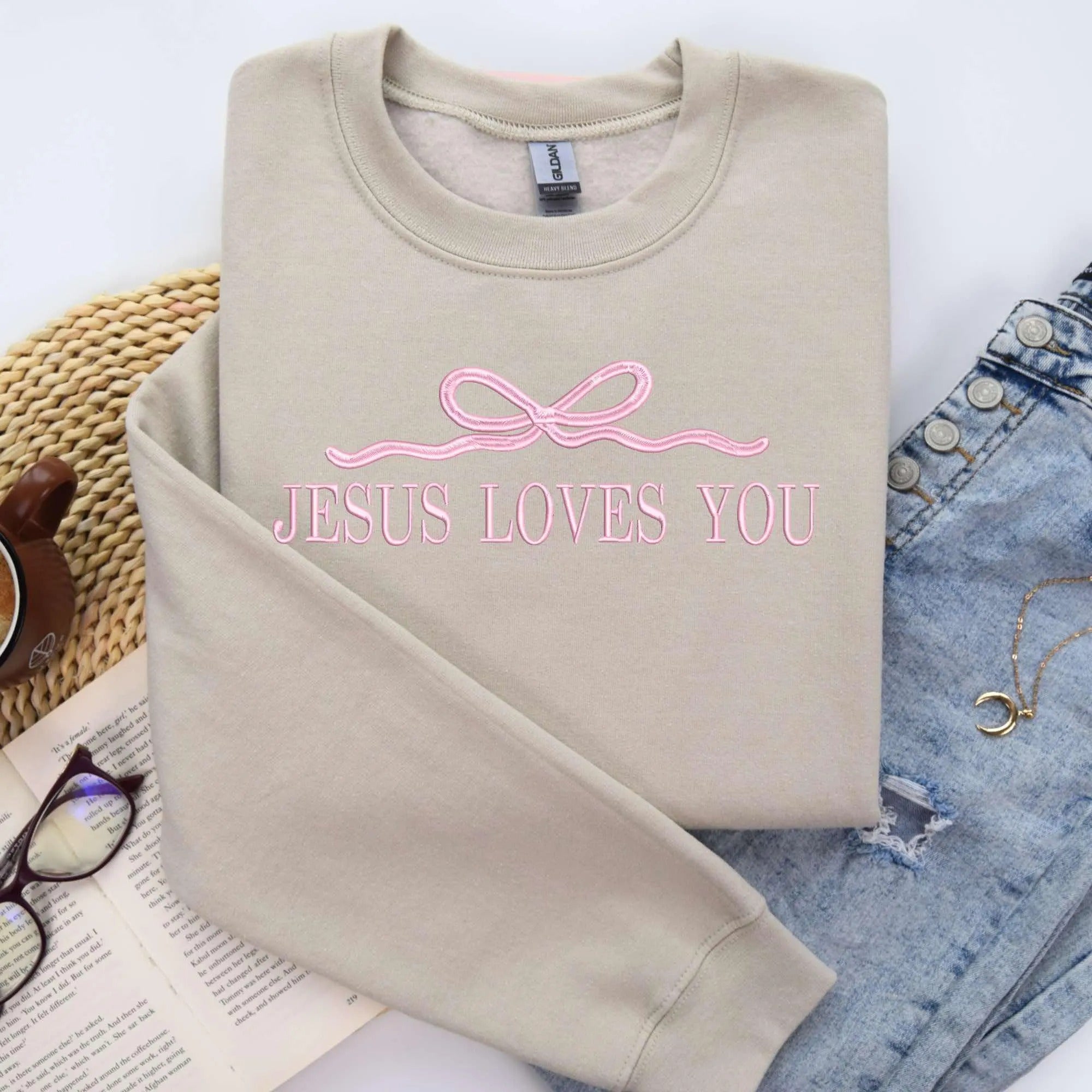 Jessus Loves You Embroidered Crewneck | Christian Sweatshirt | Embroidered Sweatshirt | Gift | Worship Sweatshirt, Christian Apparel