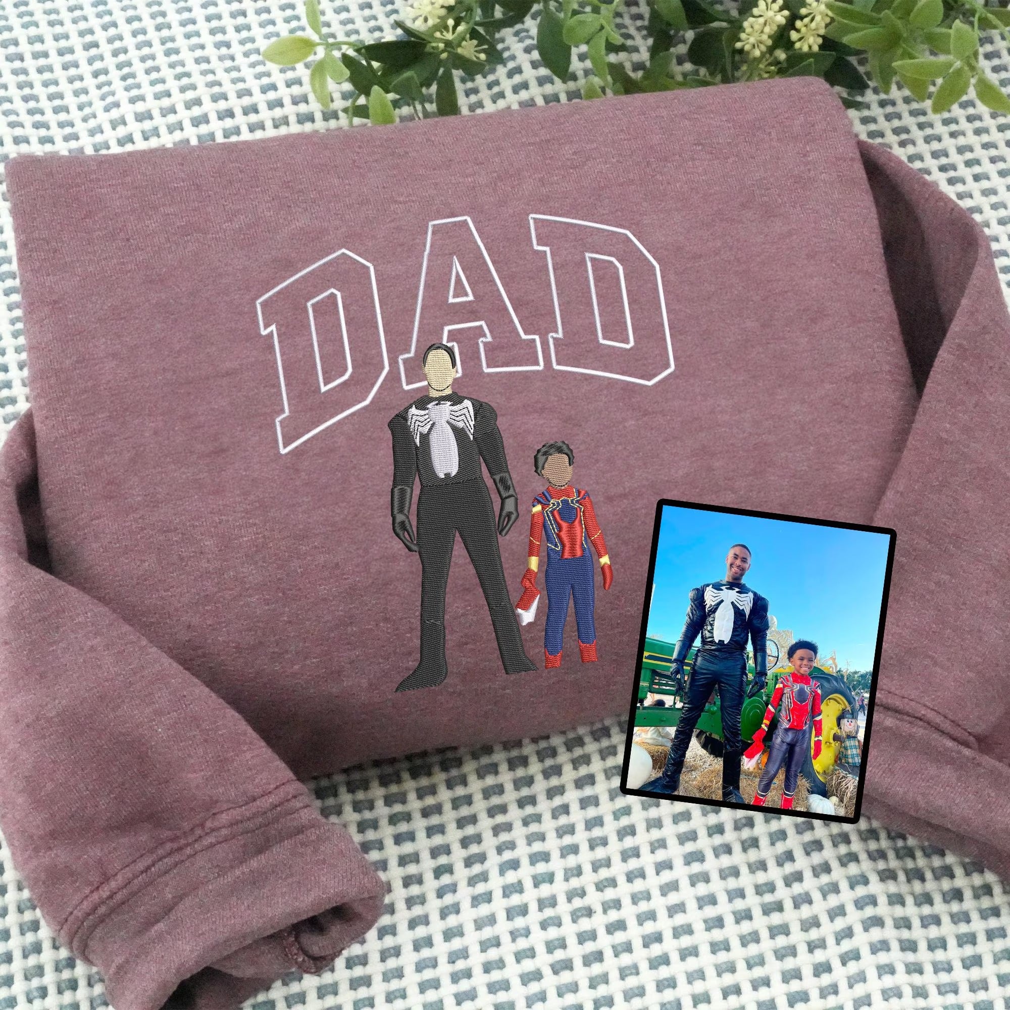 Custom Embroidered Dad Sweatshirt with Photo | Fathers Day or Birthday Gift for Dad | Personalized Dad and Son Hoodie | Portrait Shirt