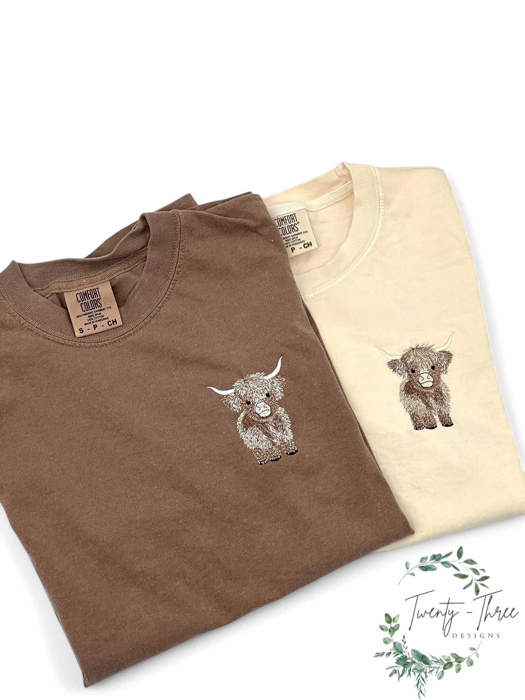 Embroidered highland cow t-shirt, Embroidered t-shirt, Embroidery, Comfort colors tee, Highland cow, Cow, Cow t-shirt,