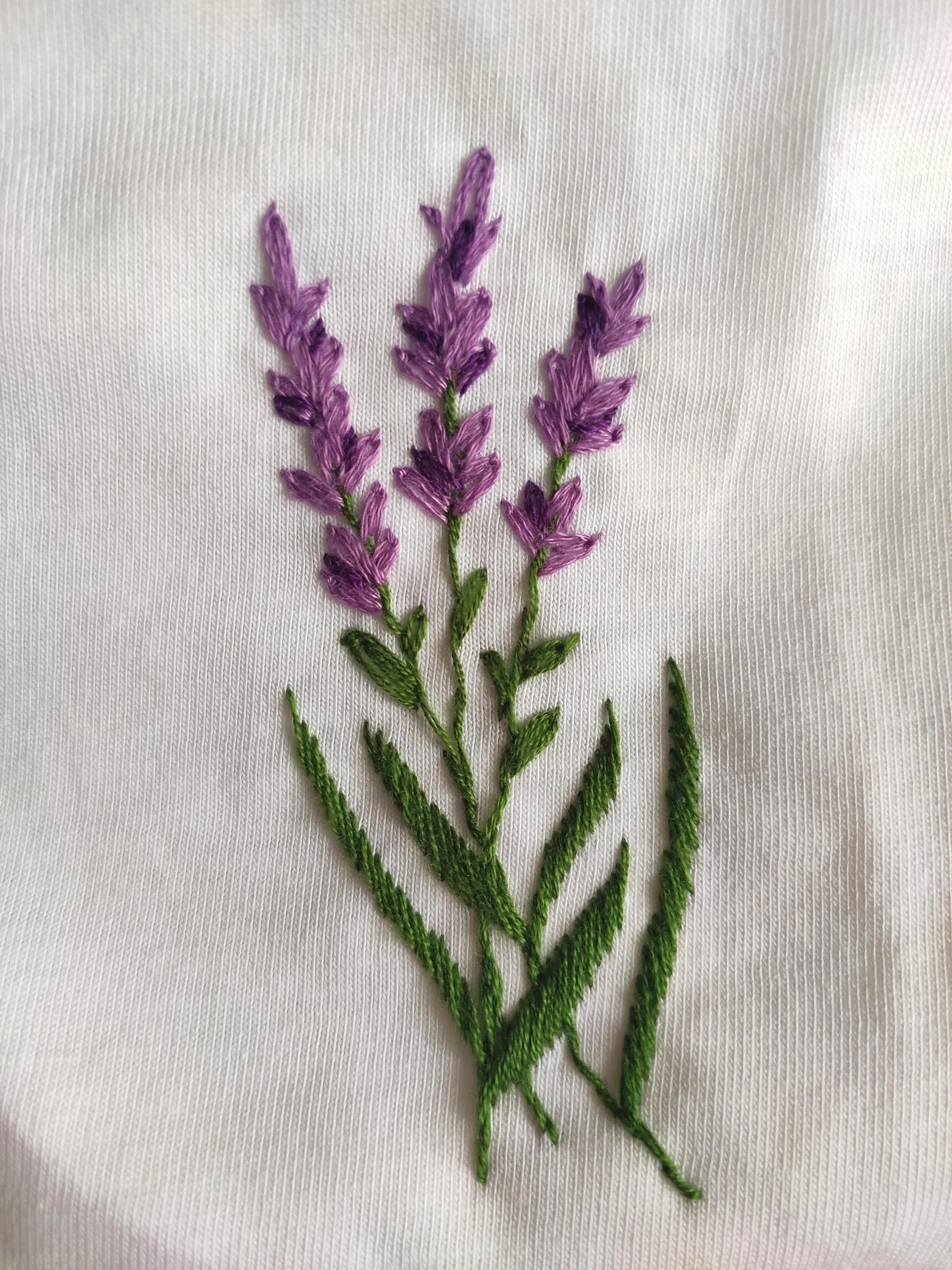 Hand embroidered T-shirt, embroidered lavender. Lavender flowers on t-shirt, t-shirt design