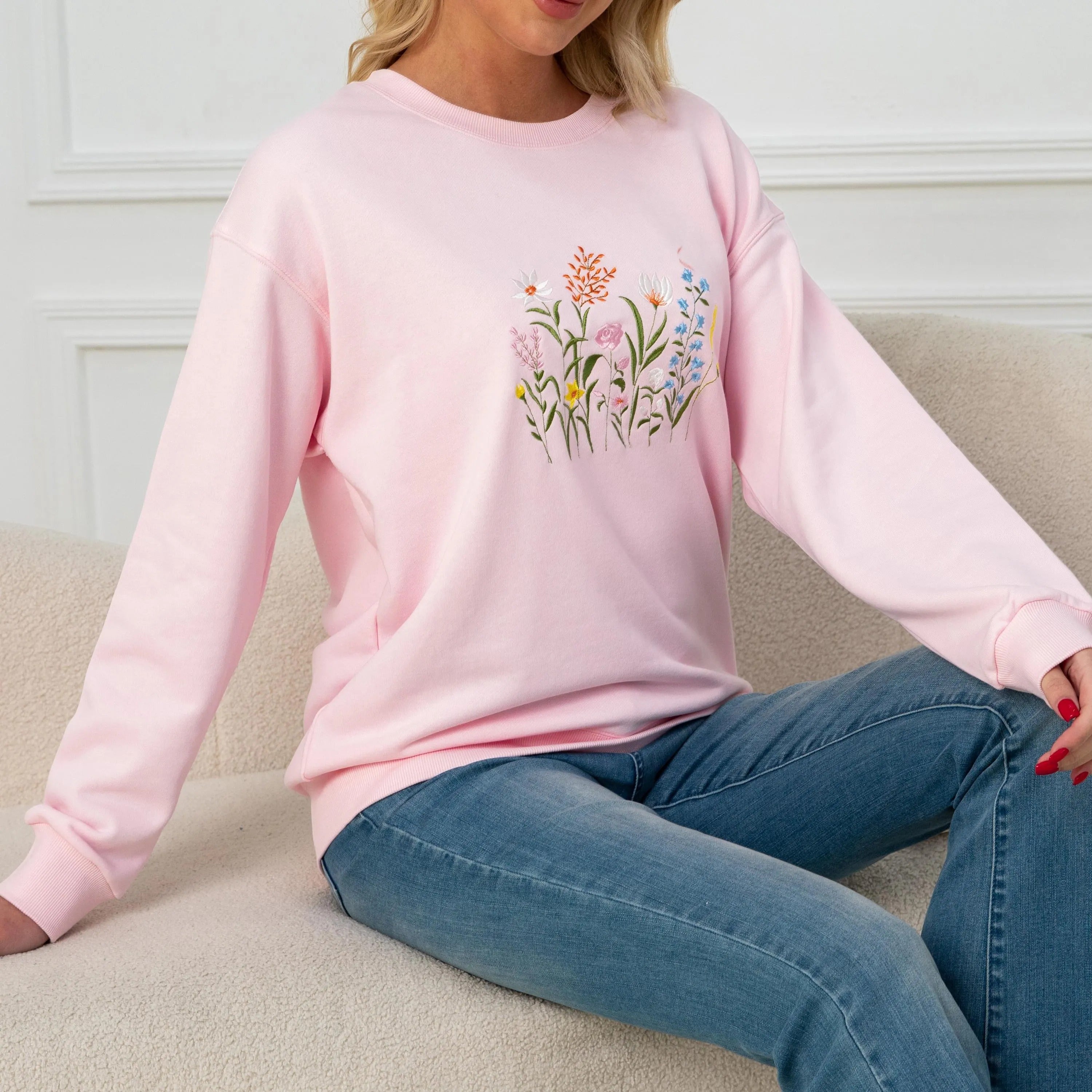 Wildflower Botany Oversized Embroidered Sweatshirt | Dragonfly T-shirt | Floral Embroidered Sweatshirt | Sweater | Crew Neck Sweatshirt