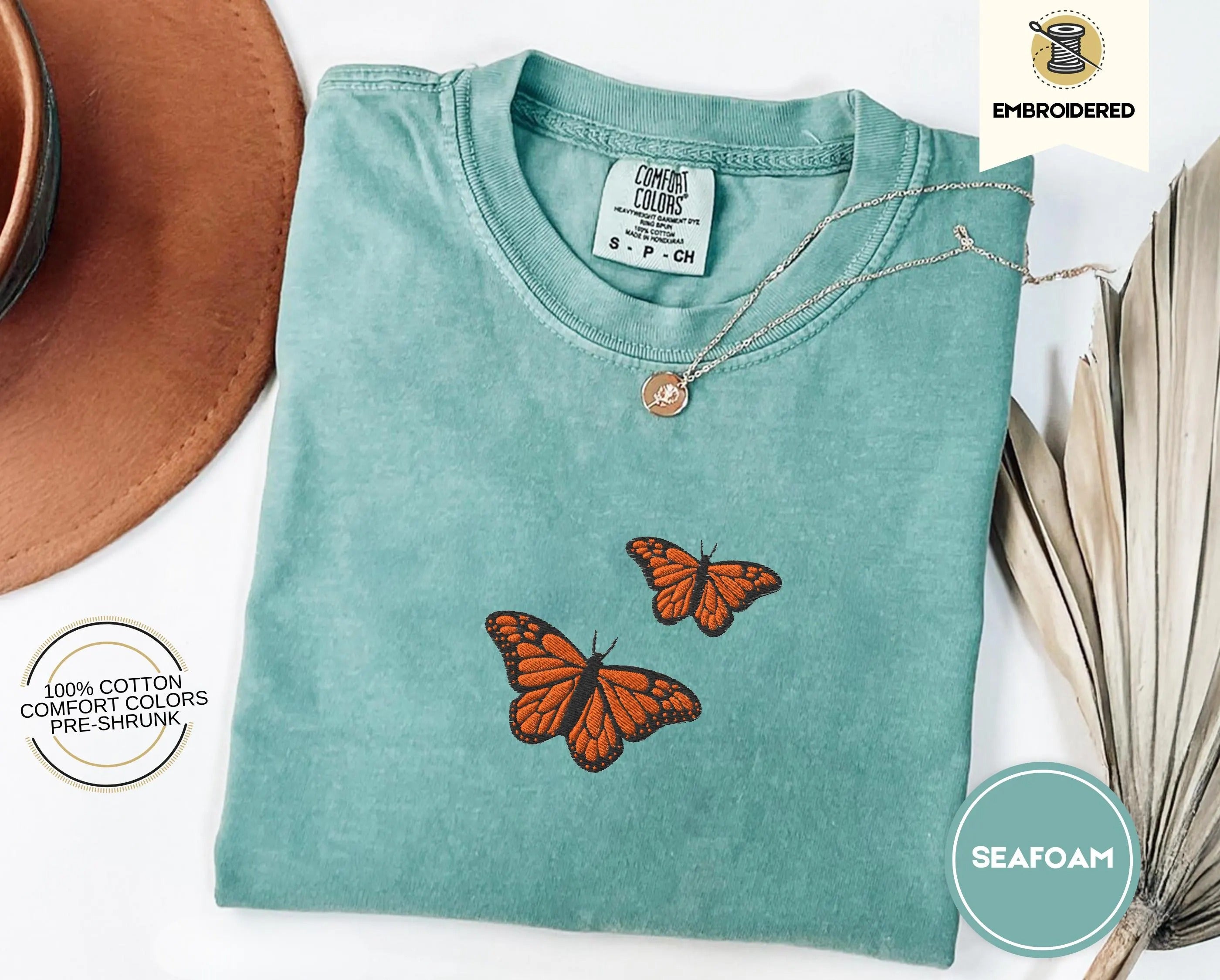 Butterfly Comfort Colors Tee, Embroidered Butterfly Shirt, Minimalist T-Shirt, Embroidered Tee, Embroidered Shirt, Custom Shirt, Retro Shirt