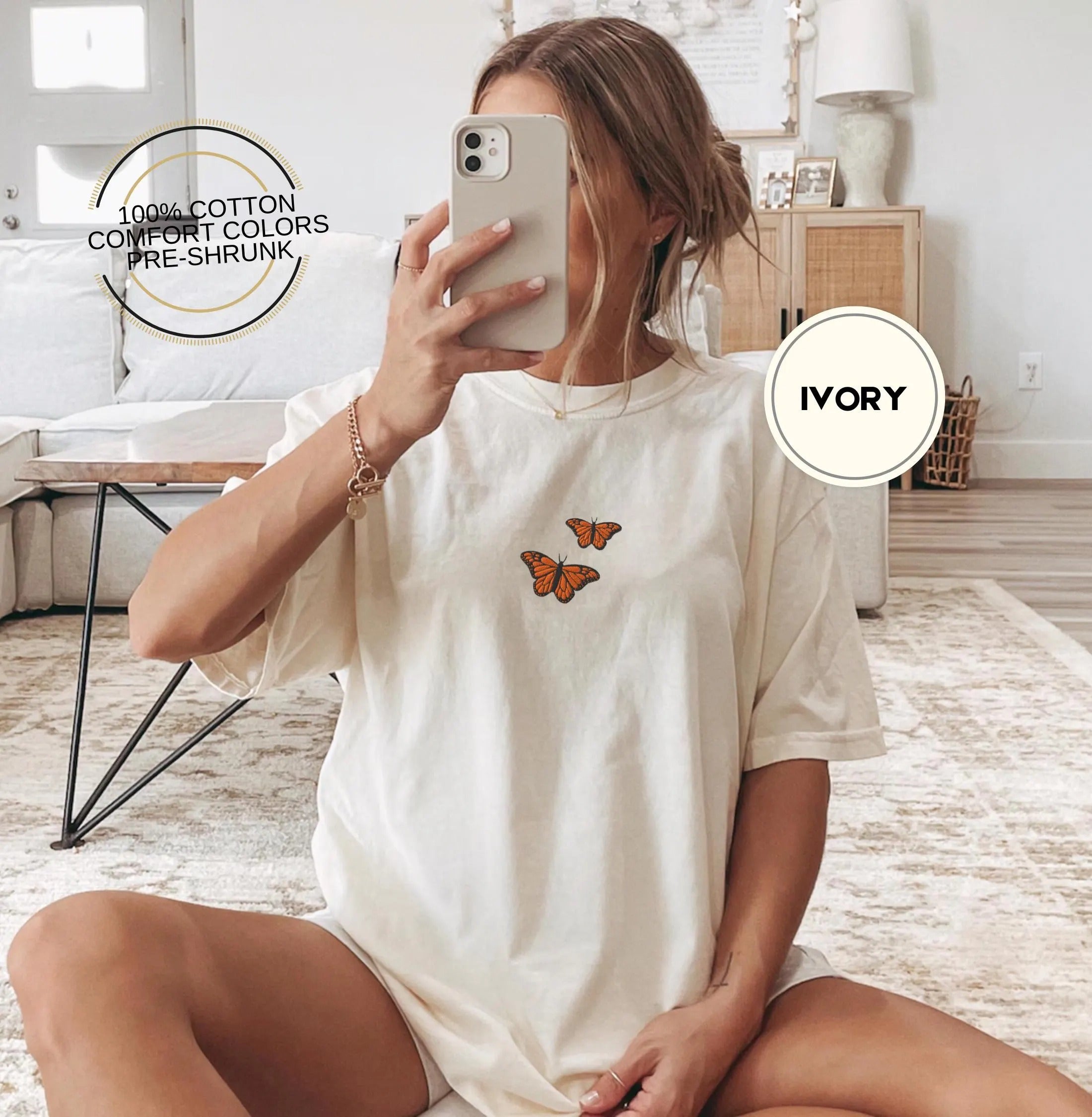 Butterfly Comfort Colors Tee, Embroidered Butterfly Shirt, Minimalist T-Shirt, Embroidered Tee, Embroidered Shirt, Custom Shirt, Retro Shirt