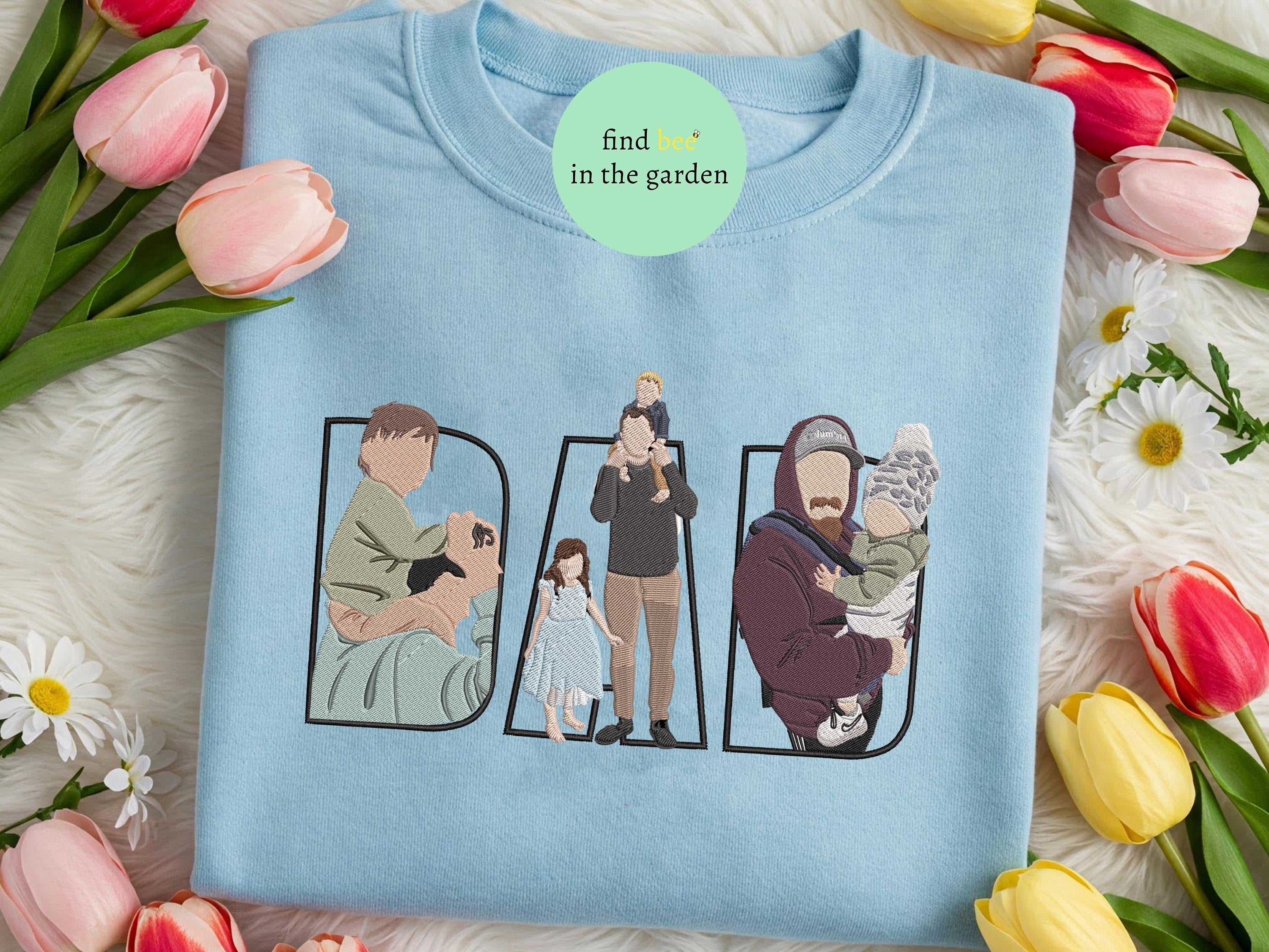 Custom Embroidered Dad Shirt, Personalized Father T-shirt, Papa Brodé Tee, Daddy Embroidered Gift, Father’s Day Portrait Shirt for Him