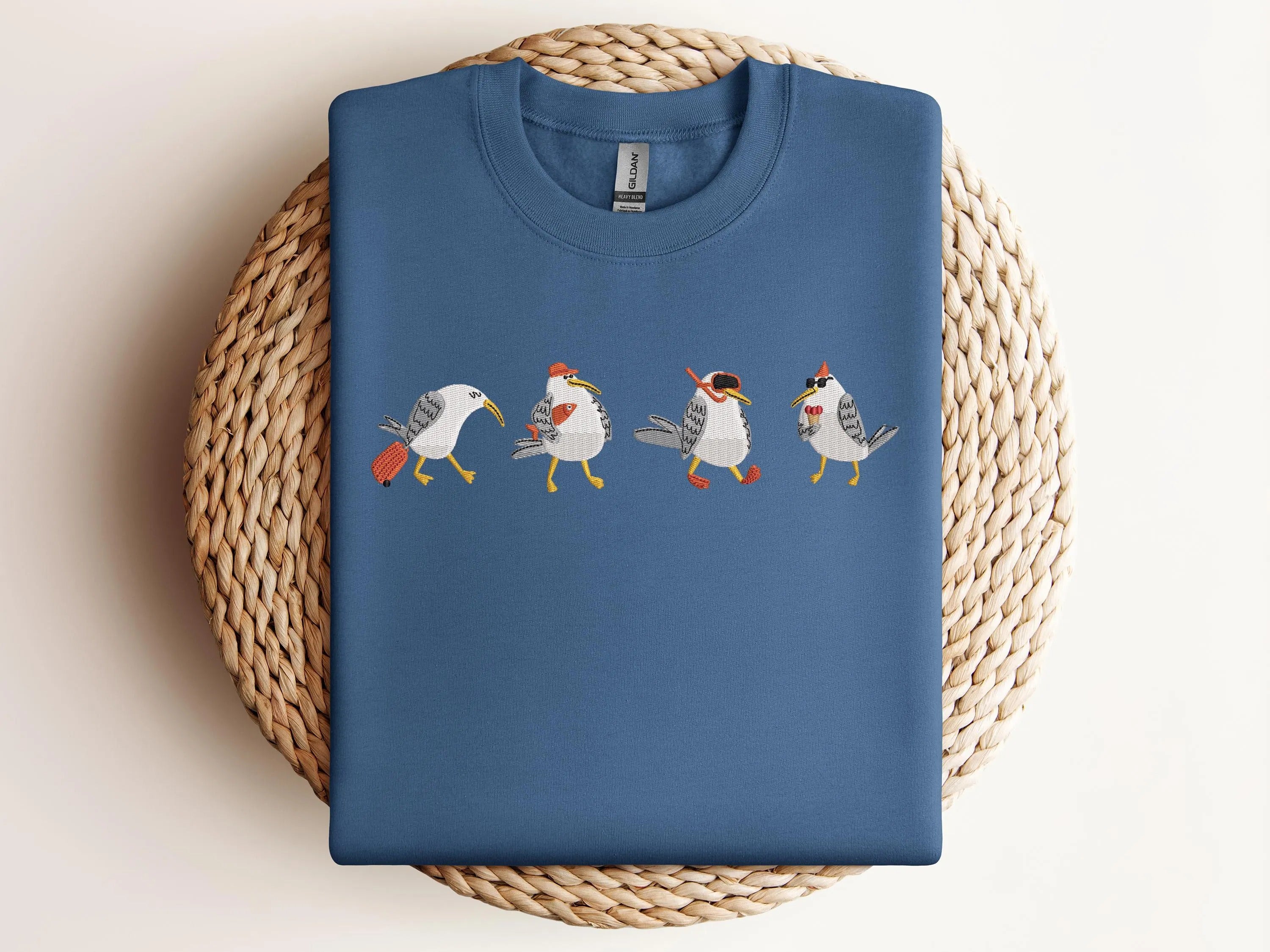 Embroidered Funny Seagull Shirt – Cute Summer Beach Tee with Coastal Vibe – Unique Gift for Ocean Lovers & Bird Embroidery Fans