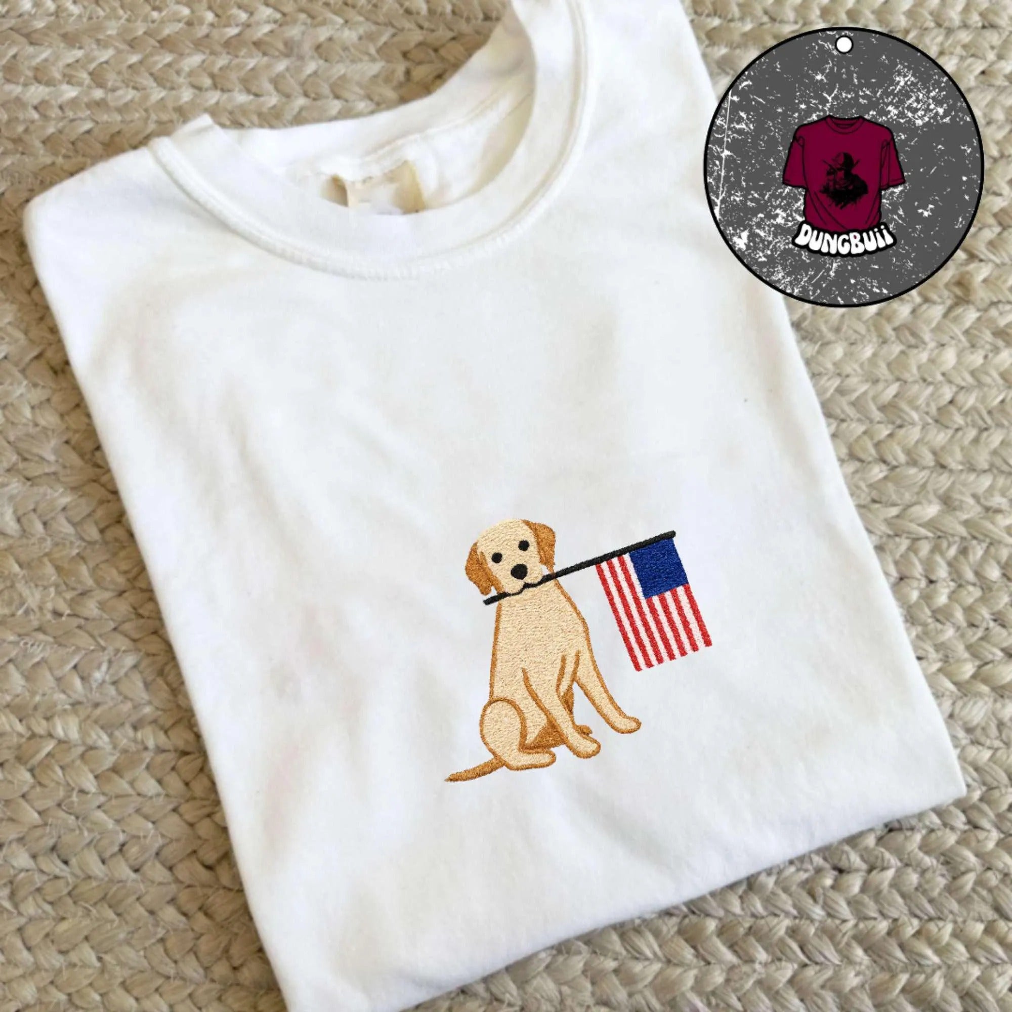 Patriotic Dog Embroidered T-shirt, Embroidery Tee, 4th of July shirt, Gift for her, Independence Day, America Tee, Patriotic, USA shirt