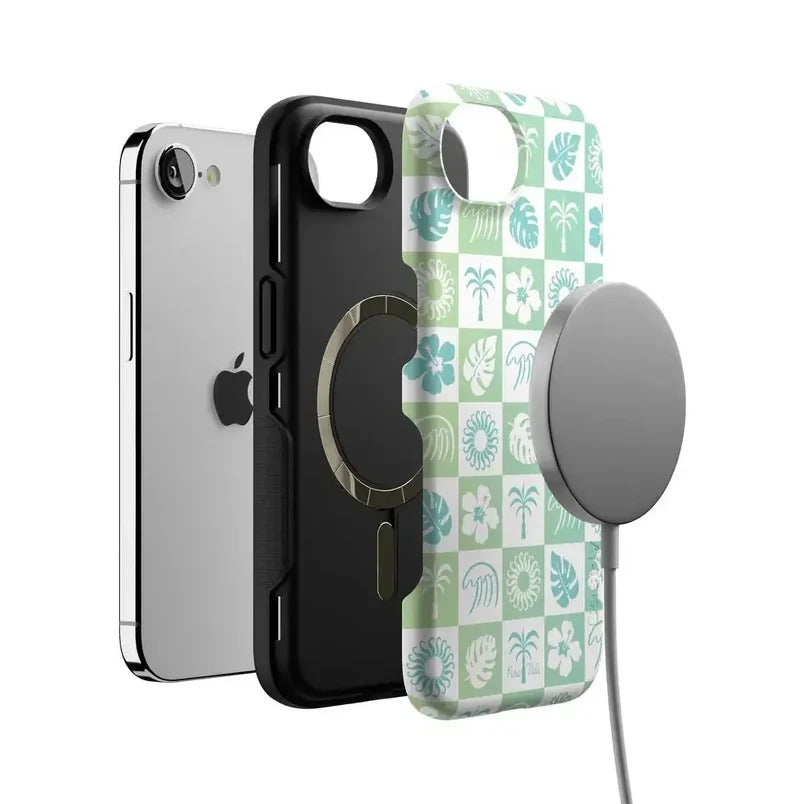 Casely iPhone Case | Coastal Checkers | Pura Vida Floral | Compatible with MagSafe | Bold Protective Design