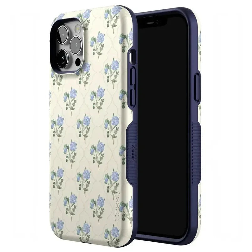 Casely iPhone Case | Vintage Garden | Blue Hydrangea Case | Vintage Blue Edition Case Compatible with MagSafe