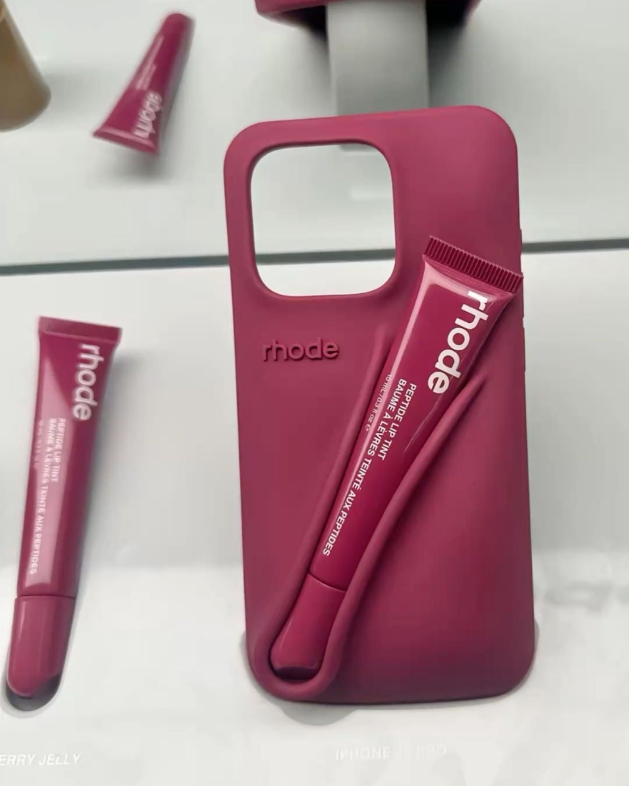 DIY Rhode Raspberry Soft Silicone Lipstick Phone Case For iPhone 16 15 14 13 12 11 Pro Max Plus Portable Lip Gloss Holder Ins Hot Cover