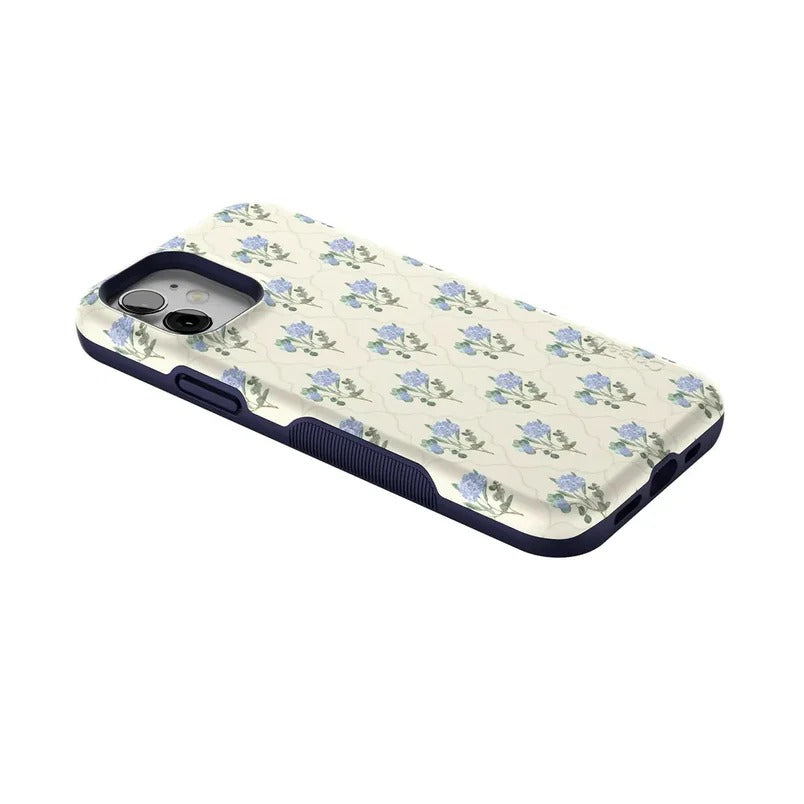 Casely iPhone Case | Vintage Garden | Blue Hydrangea Case | Vintage Blue Edition Case Compatible with MagSafe