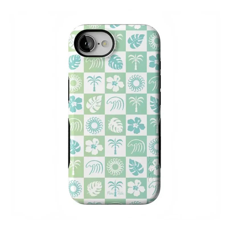 Casely iPhone Case | Coastal Checkers | Pura Vida Floral | Compatible with MagSafe | Bold Protective Design