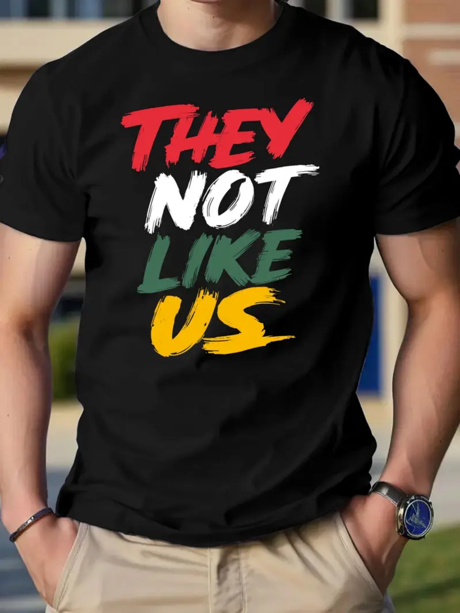 THEY NOT LIKE US. Four Color Characters Printed T-shirt.Men'S and Women'S Black Cotton Short Sleeves.Soft Comfortable. Moisture-wicking.Round Neck.Neat Stitch.Casual and Stylish.