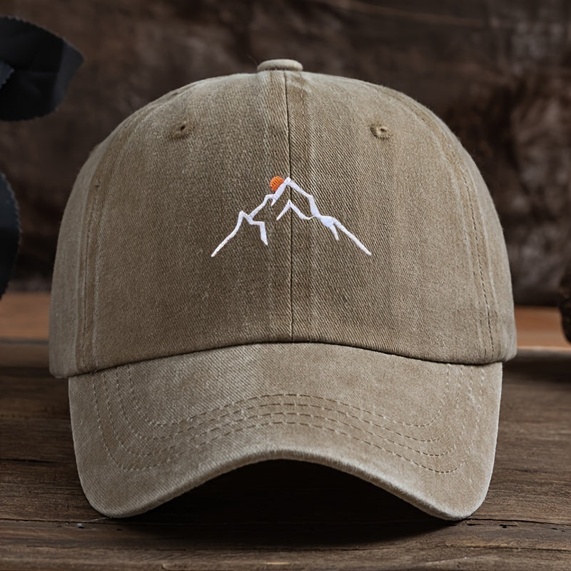 [Embroidered Baseball Cap] Adjustable Embroidered Mountain Peak Baseball Cap | Curved Brim For Outdoor Activities Like Hiking & Fishing | Machine Washable