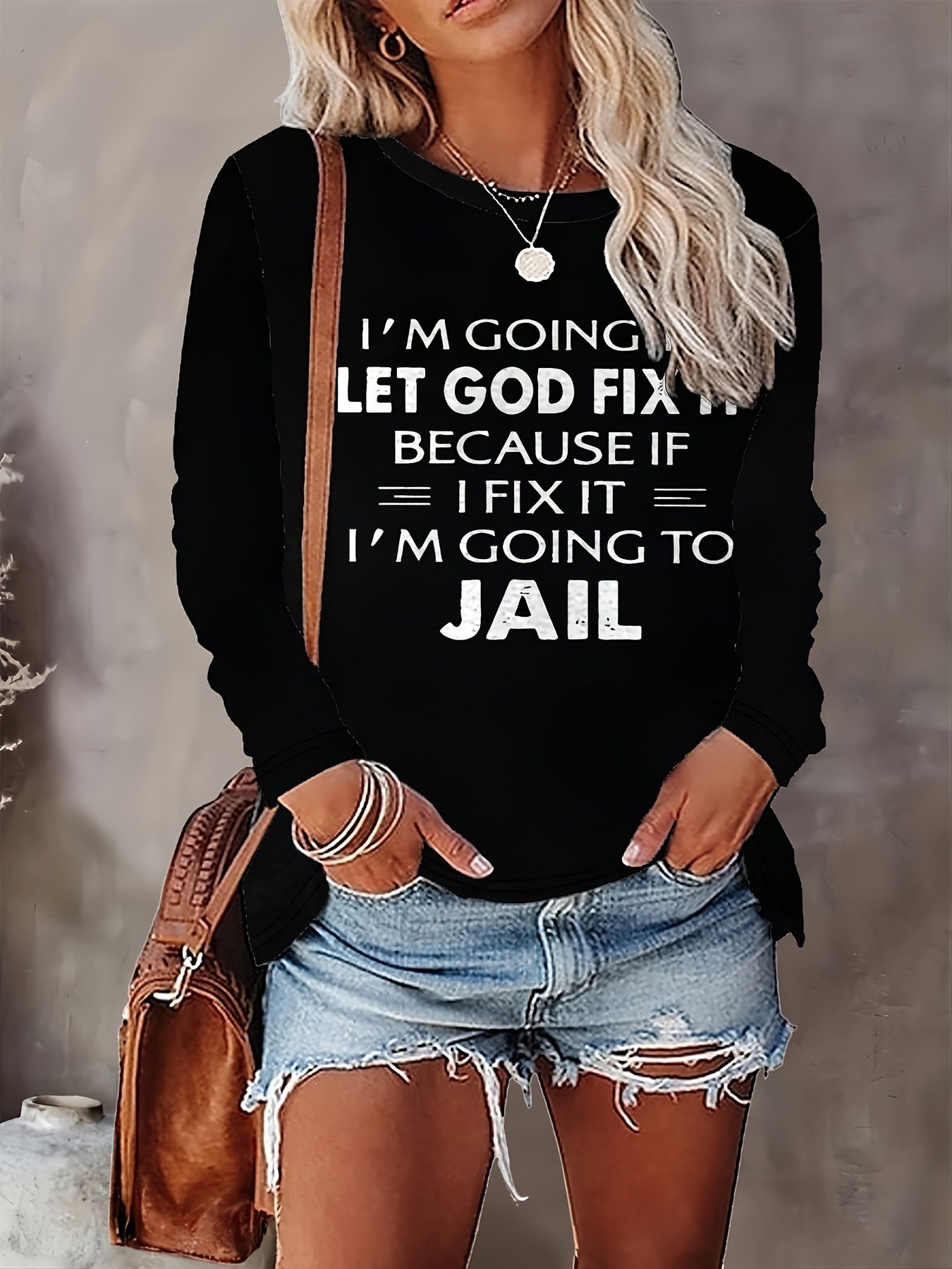 Women'S T-shirt Letter Print - Comfortable Long Sleeved Round Neck - Perfect Choice For Spring And Autumn Casual Wear