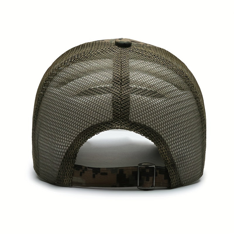 Quick-Dry Breathable Polyester Tactical Camo Baseball Cap - Adjustable Button Closure, American Flag Patch, Sun Protection - Independence Day, Hiking, Fishing & Outdoor Adventures