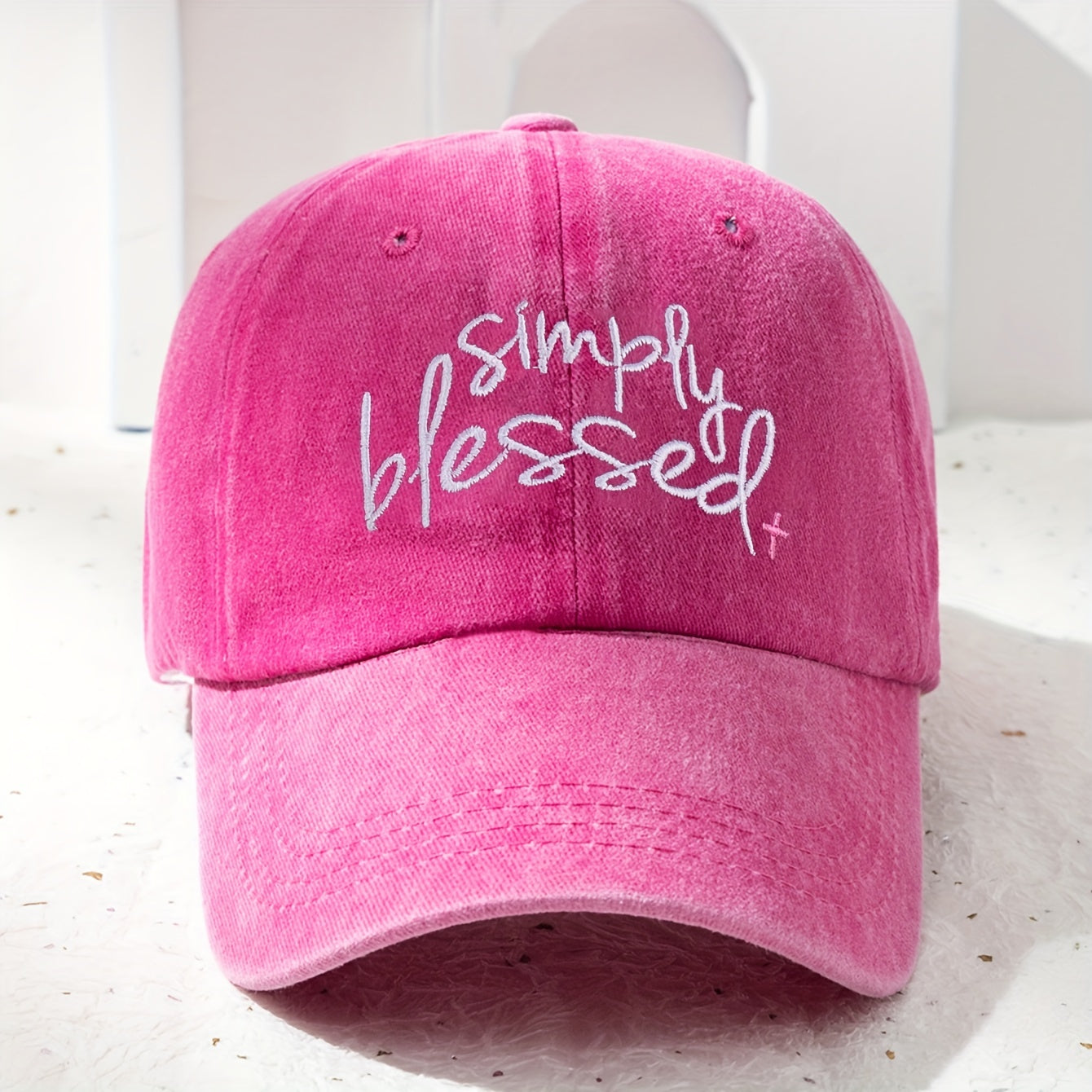 Simply Blessed Embroidery Baseball Cap Washed Distressed Solid Color Dad Hats Adjustable Sun Hats For Women & Men